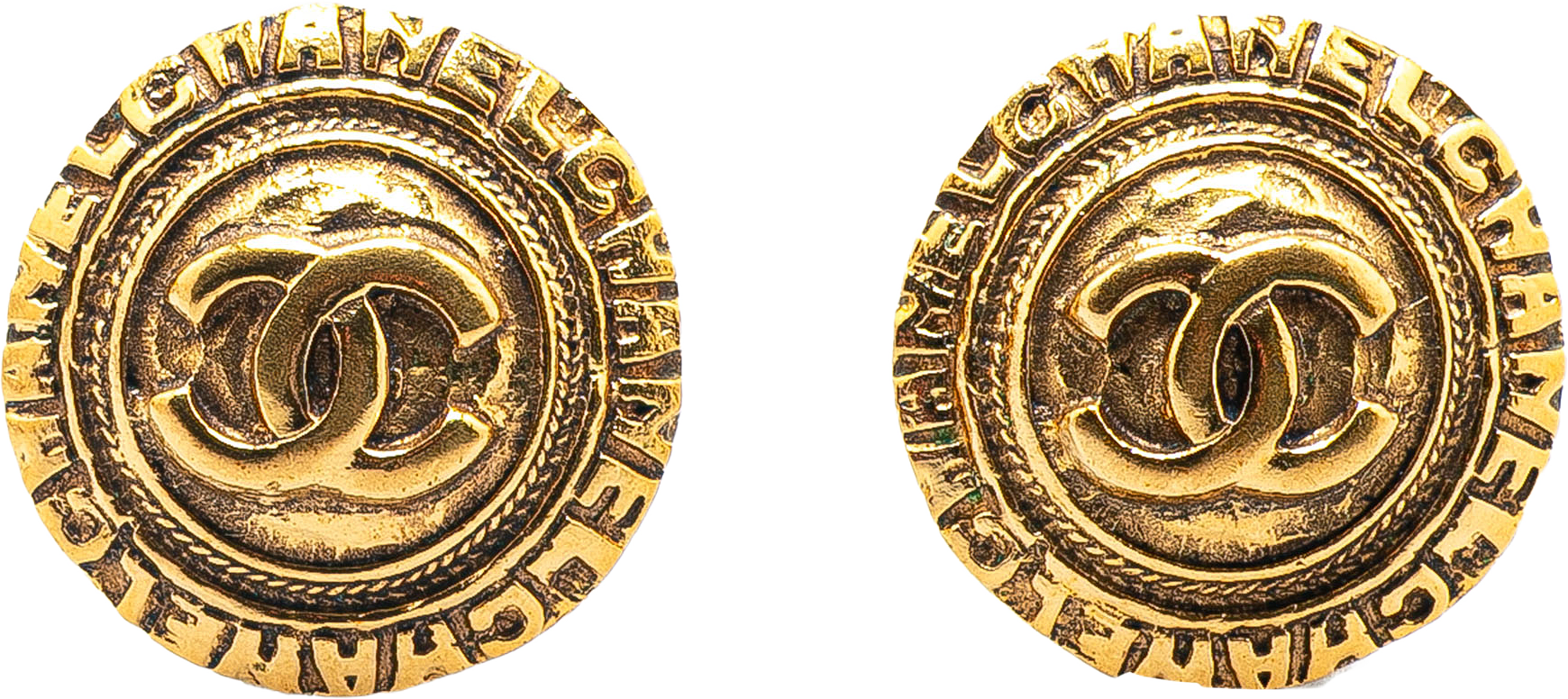 Chanel Gold Plated Cc Round Clip On Earrings