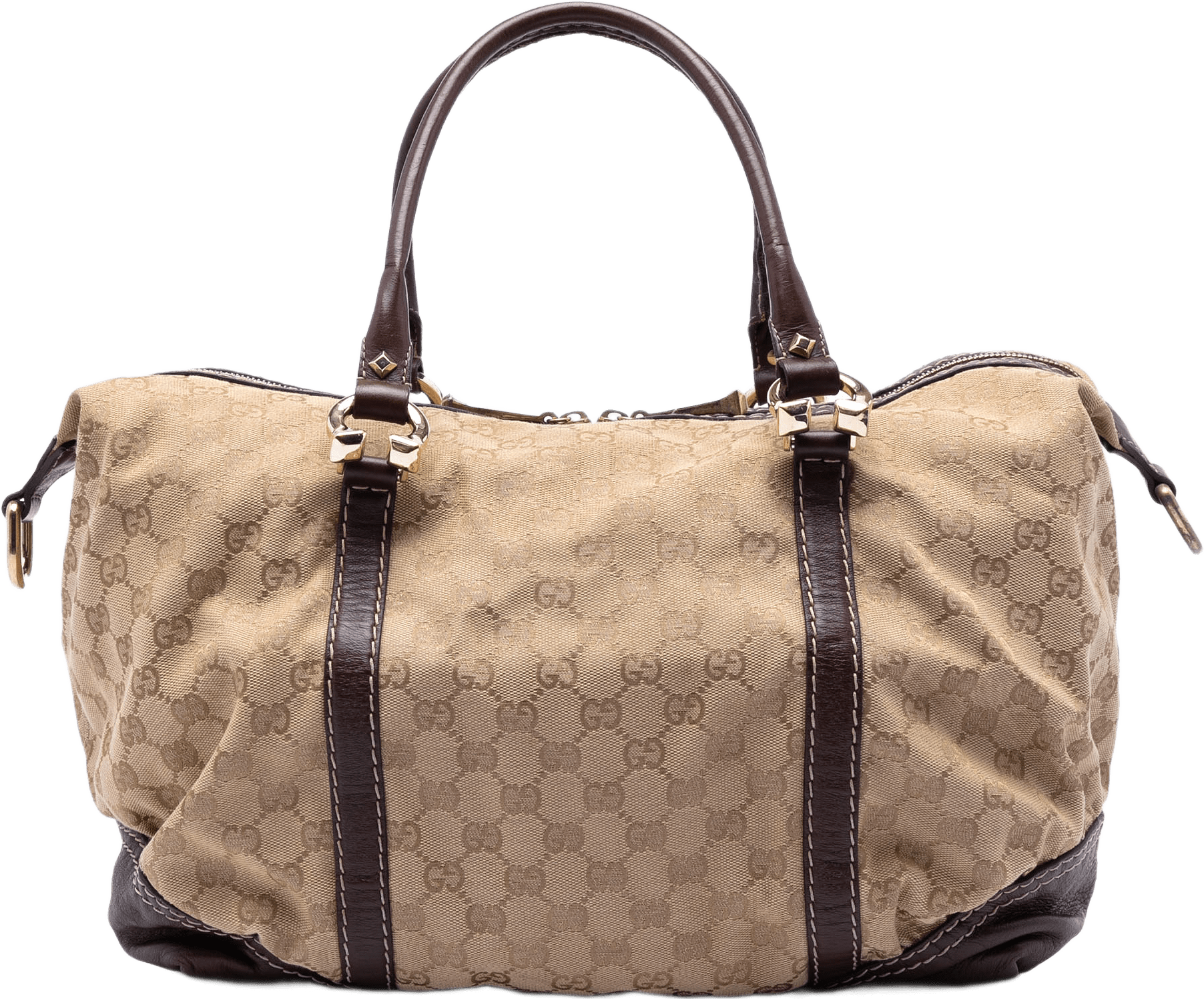 Gucci Gg Canvas Horsebit Nail Boston Bag, från Luxclusif, i färgen beige.
