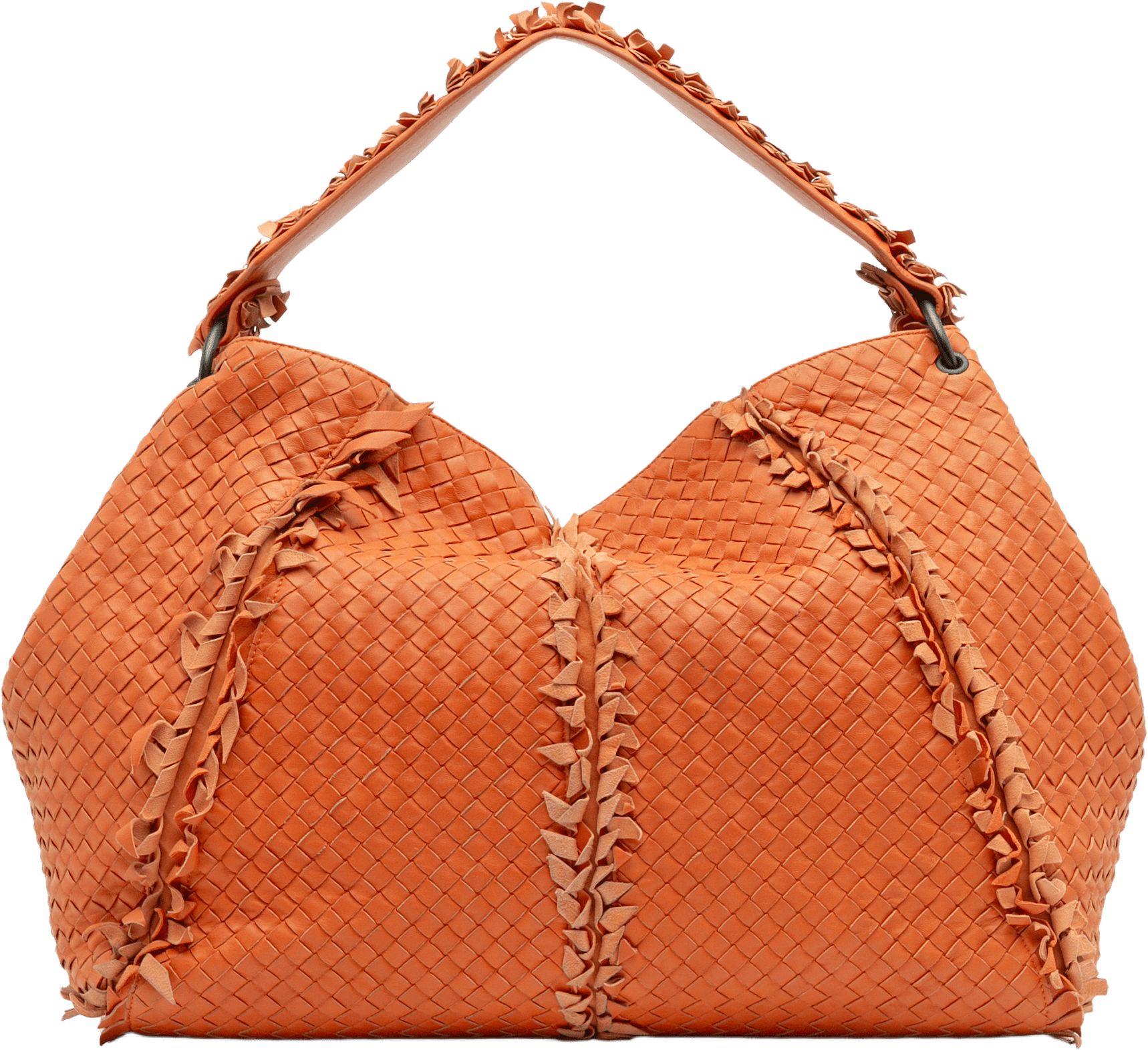 Bottega Veneta Large Nappa Intrecciato Franges Hobo, från Luxclusif, i färgen orange.