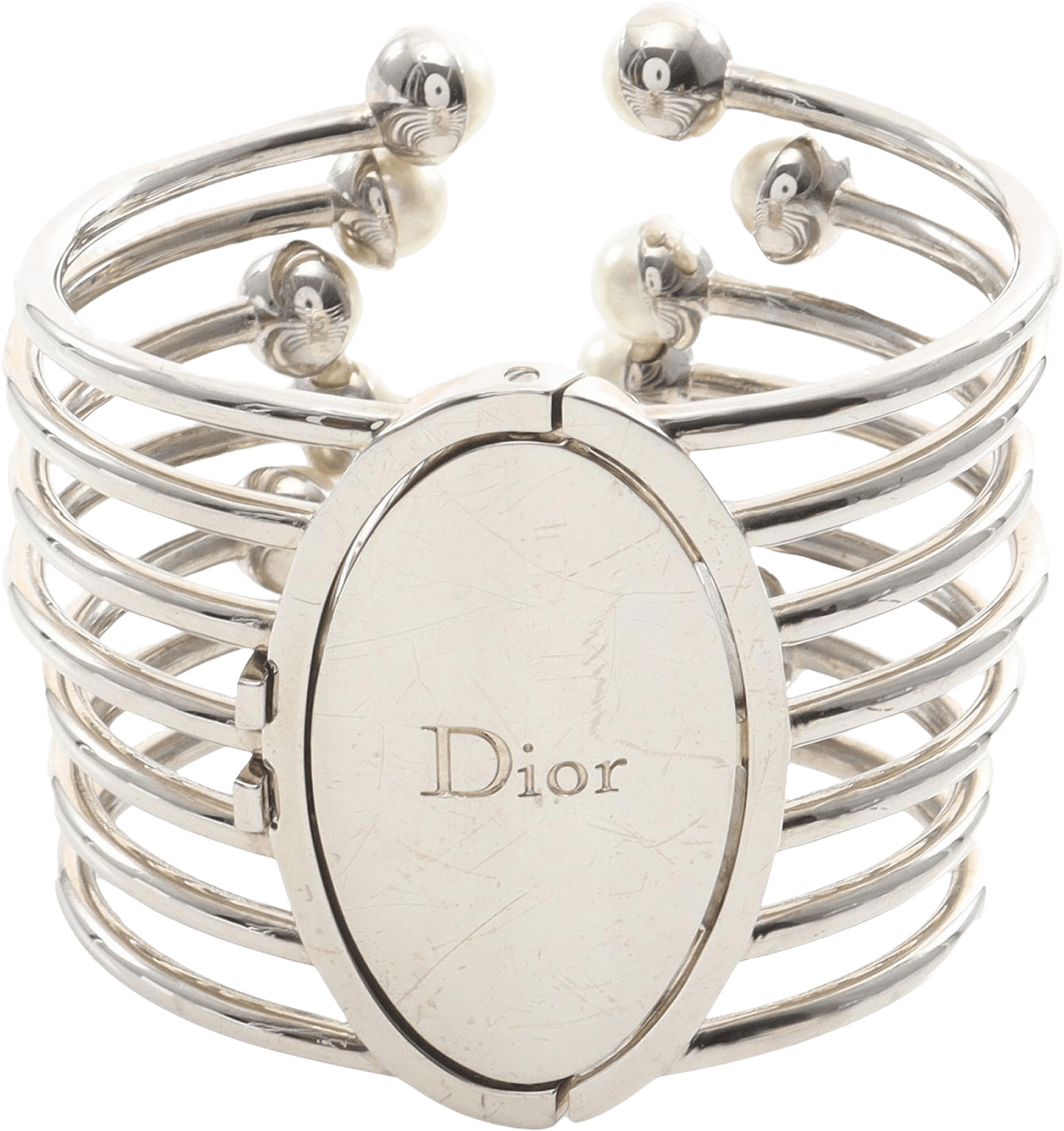 Dior Palladium Plated Faux Pearl Diorific Bangle Bracelet, från Luxclusif, i färgen silver.