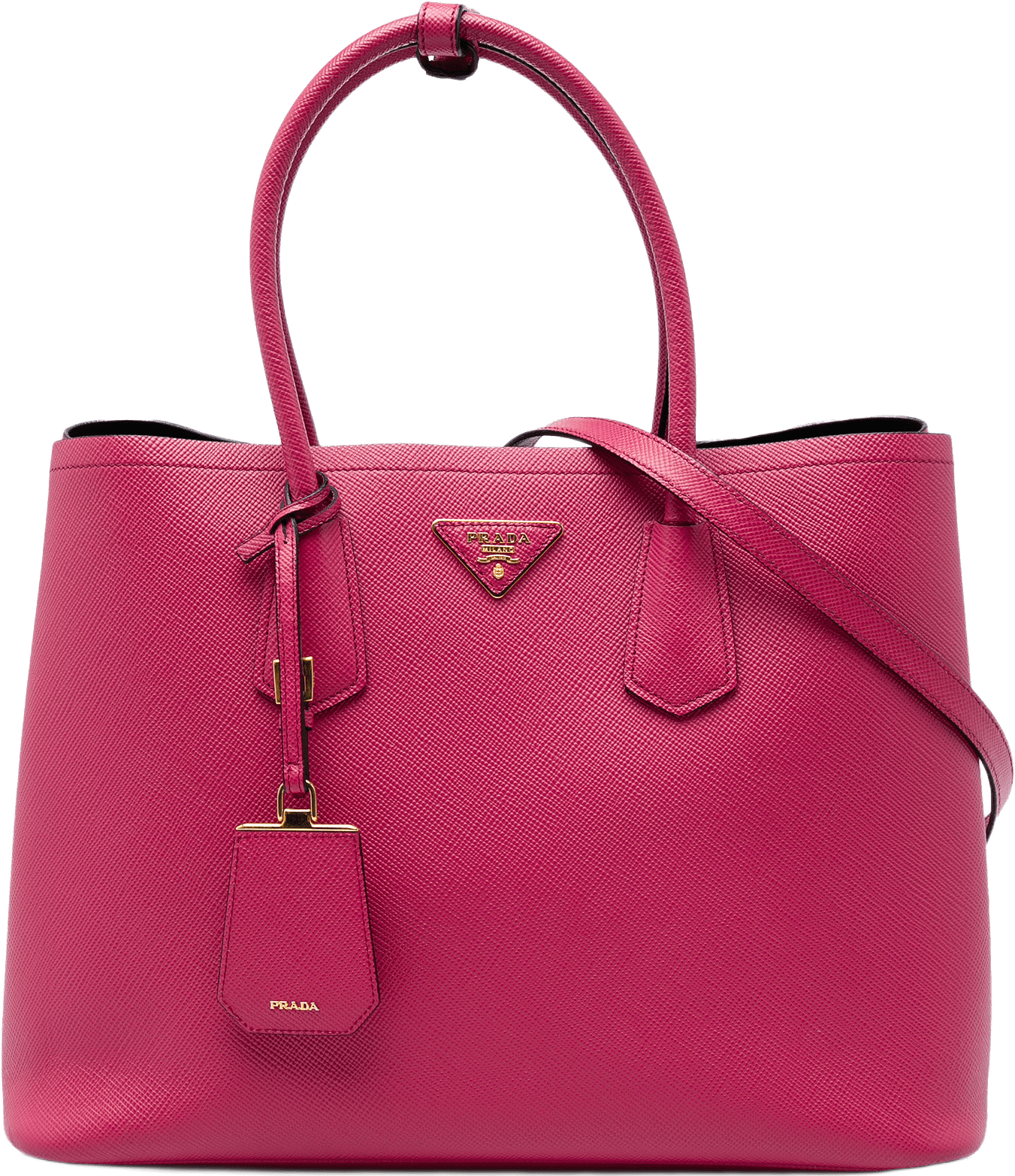 Prada Medium Saffiano Cuir Double Satchel, från Luxclusif, i färgen rosa.