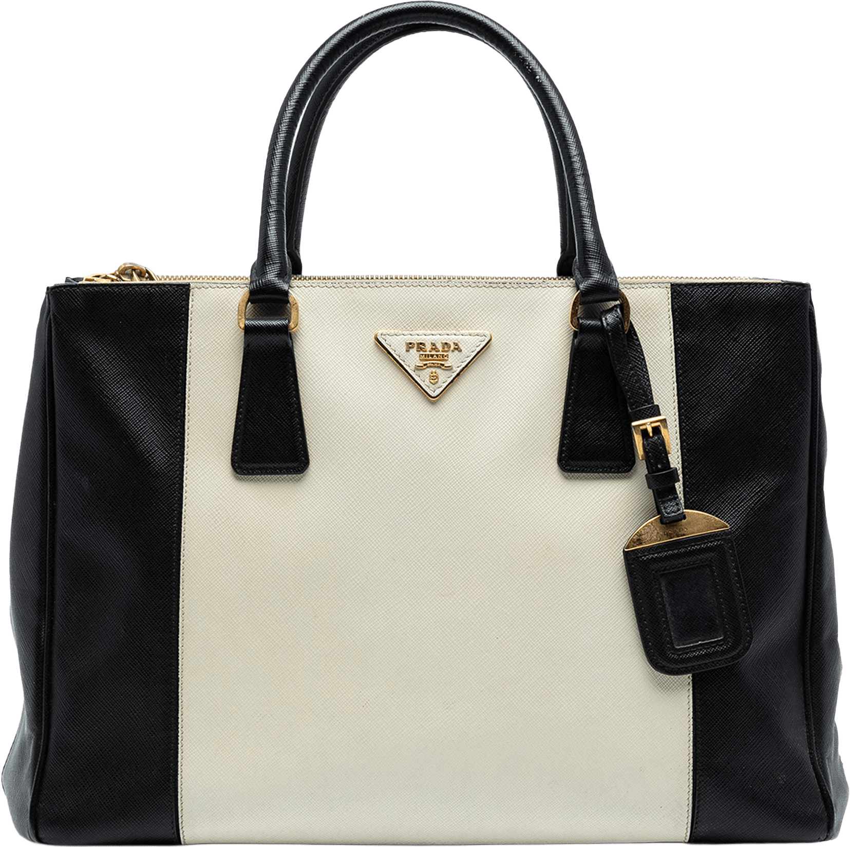 Prada Medium Bicolor Saffiano Lux Galleria Double Zip Satchel, från Luxclusif, i färgen white.