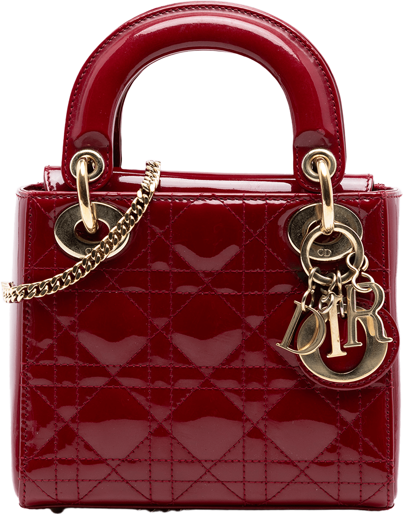 Dior Mini Patent Cannage Lady Dior, från Luxclusif, i färgen dark red.