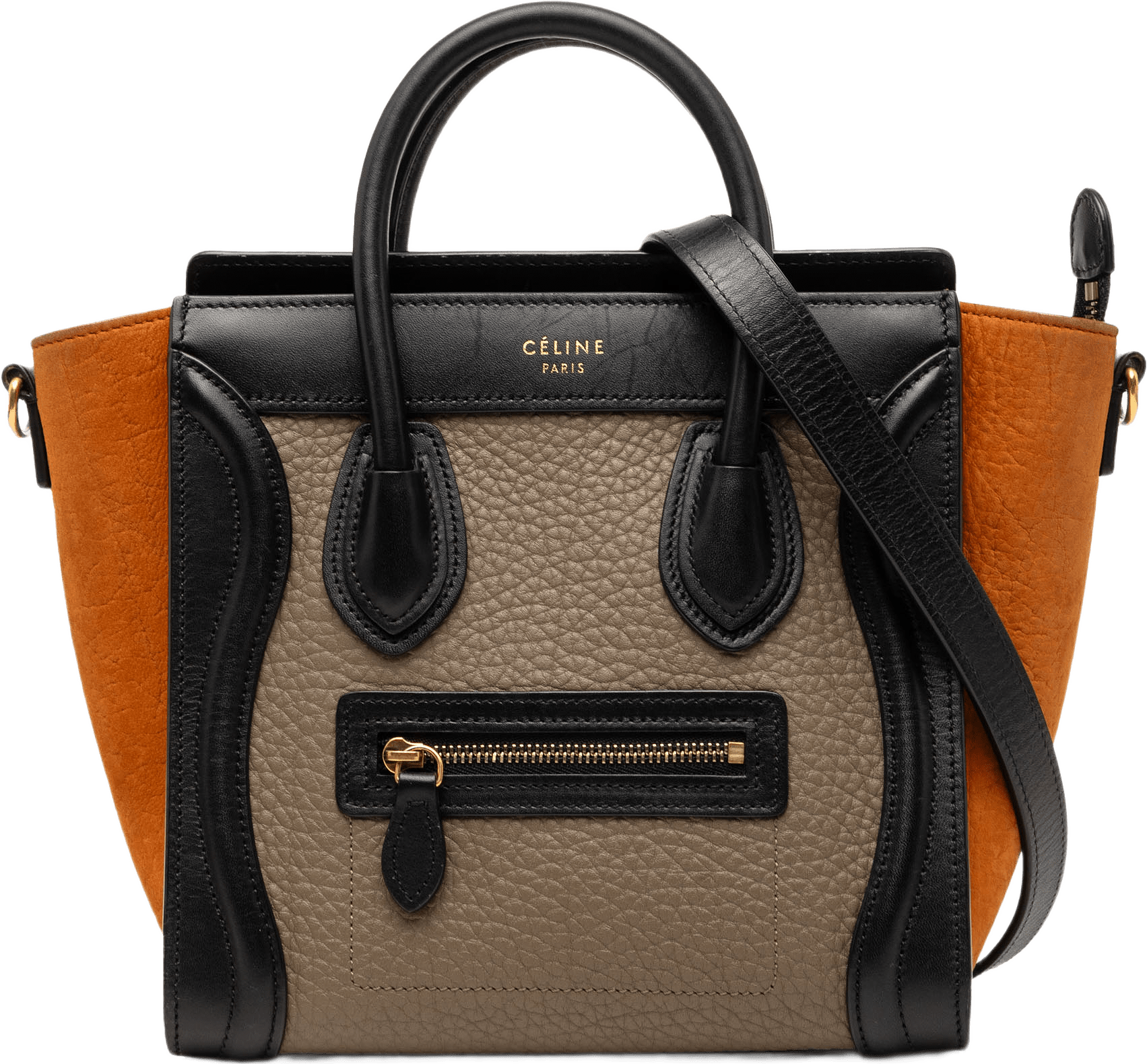 Celine Nano Tricolor Leather Luggage Tote, från Luxclusif, i färgen taupe.