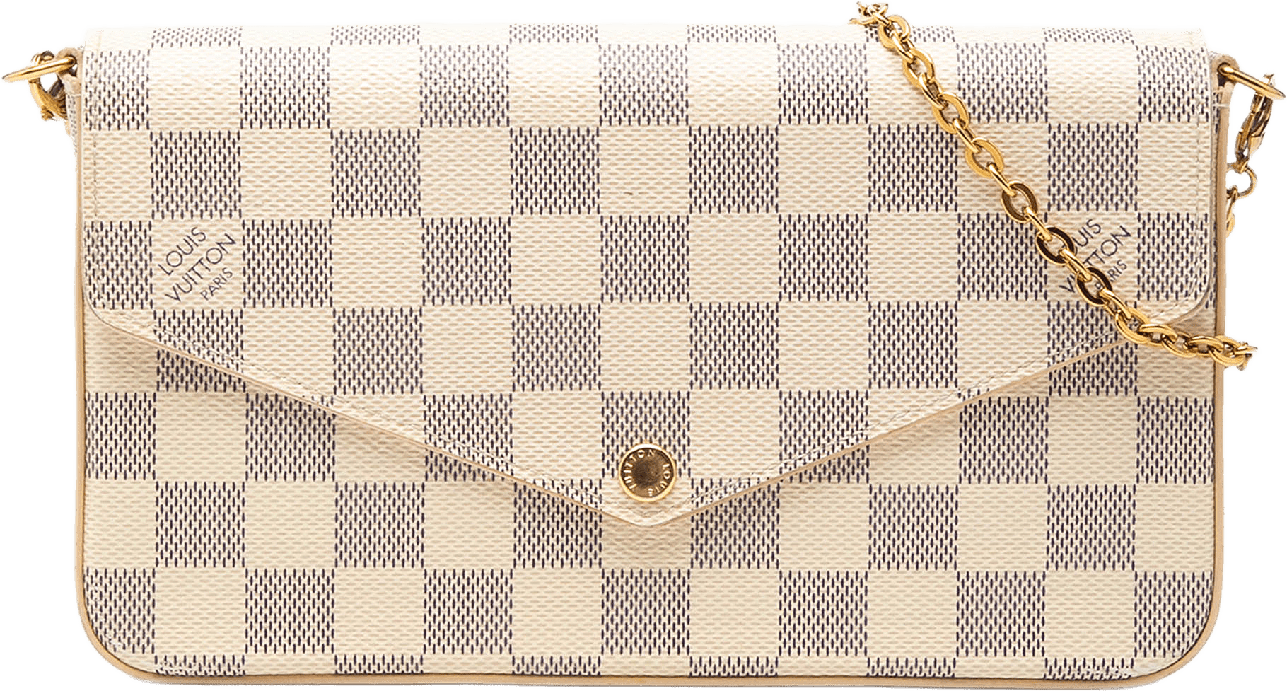 Louis Vuitton Damier Azur Pochette Felicie, från Luxclusif, i färgen white.