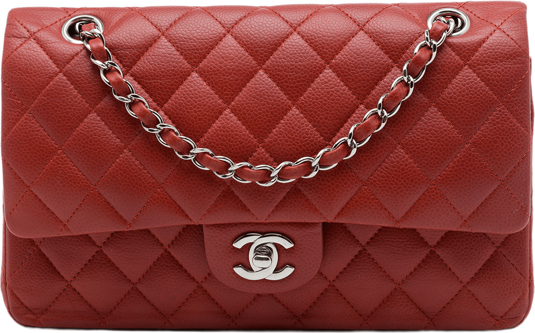 Chanel Medium Classic Caviar Double Flap, från Luxclusif, i färgen röd.