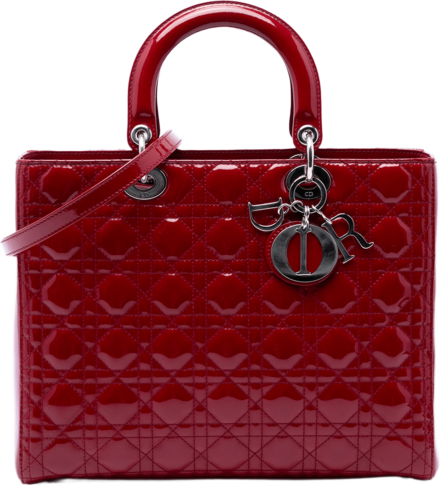 Dior Large Patent Cannage Lady Dior, från Luxclusif, i färgen röd.