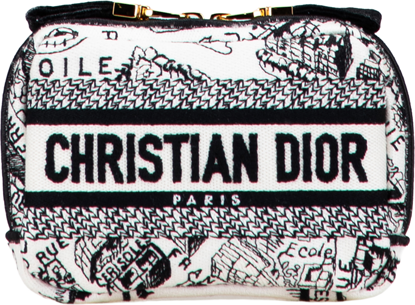 Dior Canvas Embroidered Plan De Paris Cosmetic Pouch, från Luxclusif, i färgen white.