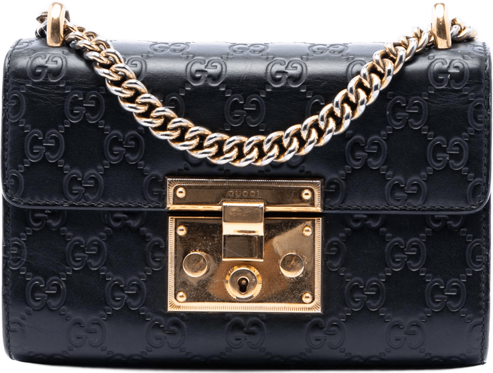 Gucci Small Guccissima Padlock Crossbody, från Luxclusif, i färgen black.
