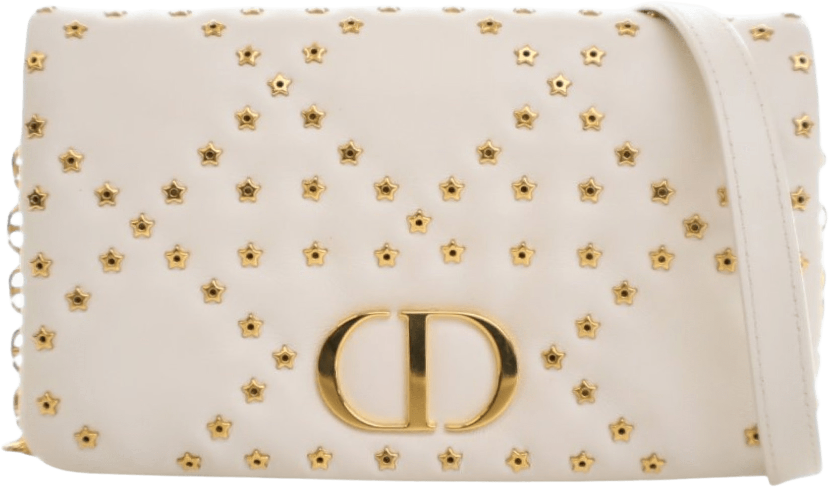 Dior Mini Lambskin Macrocannage Lucky Star Studded Caro Crossbody, från Luxclusif, i färgen white.