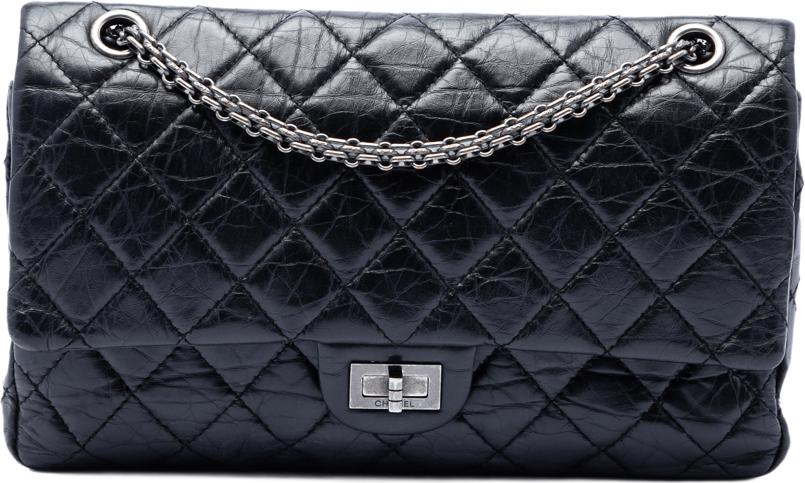 Chanel Quilted Aged Calfskin Reissue 2.55 Double Flap 226, från Luxclusif, i färgen svart.