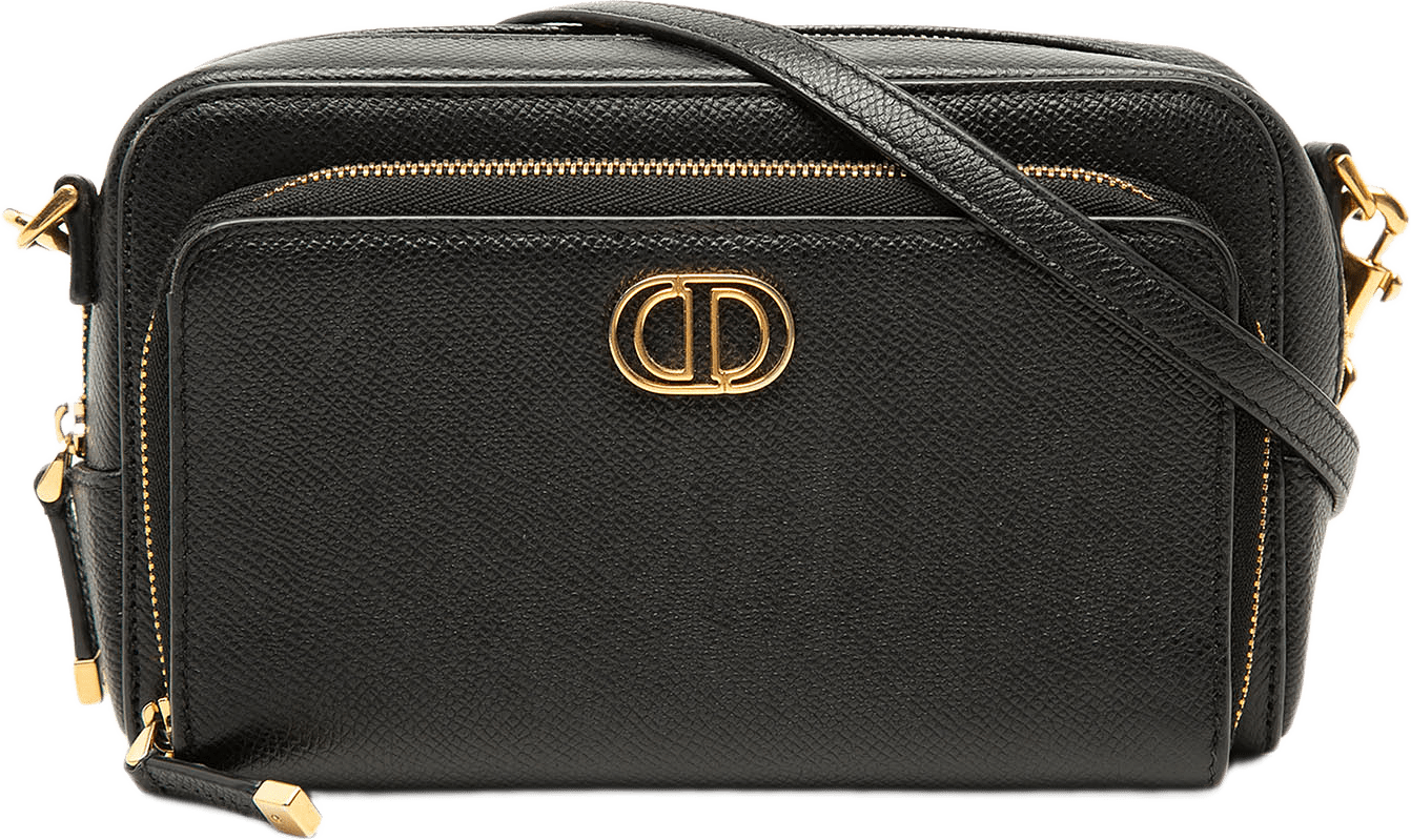 Dior Grained Calfskin Caro Double Pouch, från Luxclusif, i färgen svart.