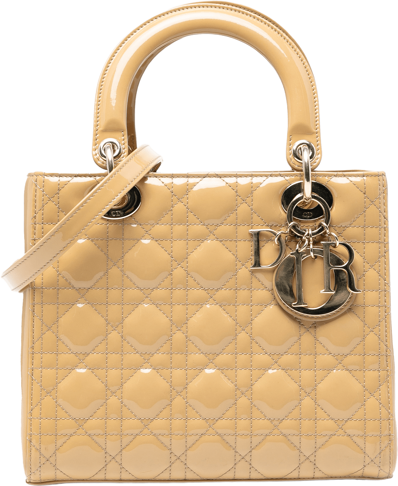 Dior Medium Patent Cannage Lady Dior, från Luxclusif, i färgen caramel.