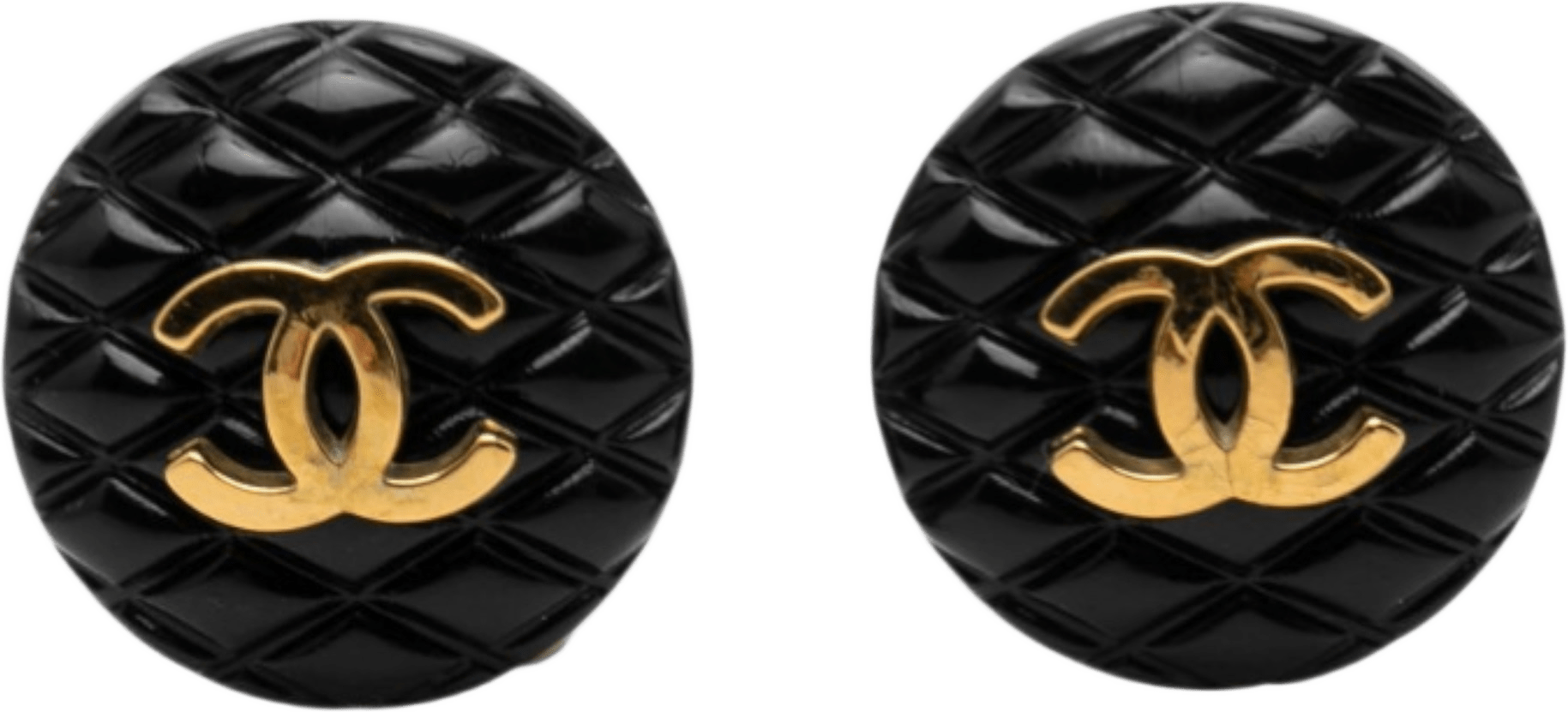 Chanel Cc Resin And Gold Plated Quilted Button Clip On Earrings, från Luxclusif, i färgen black.