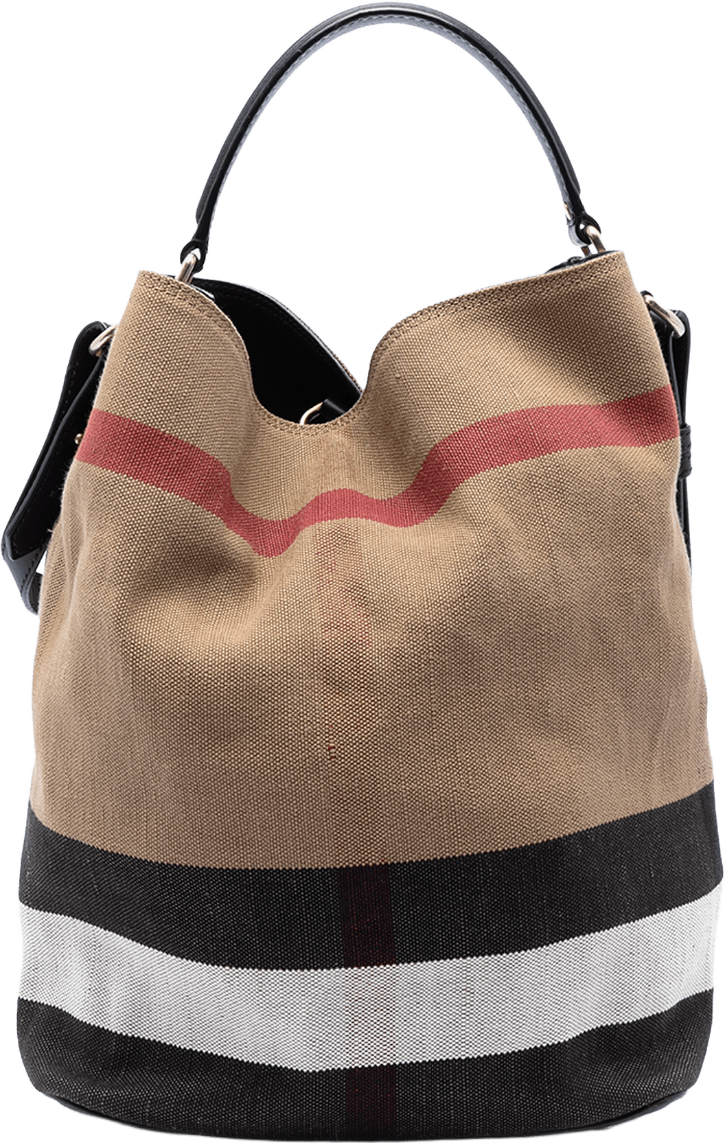 Burberry Medium Mega Check Canvas Ashby Bucket Bag, från Luxclusif, i färgen light brown.