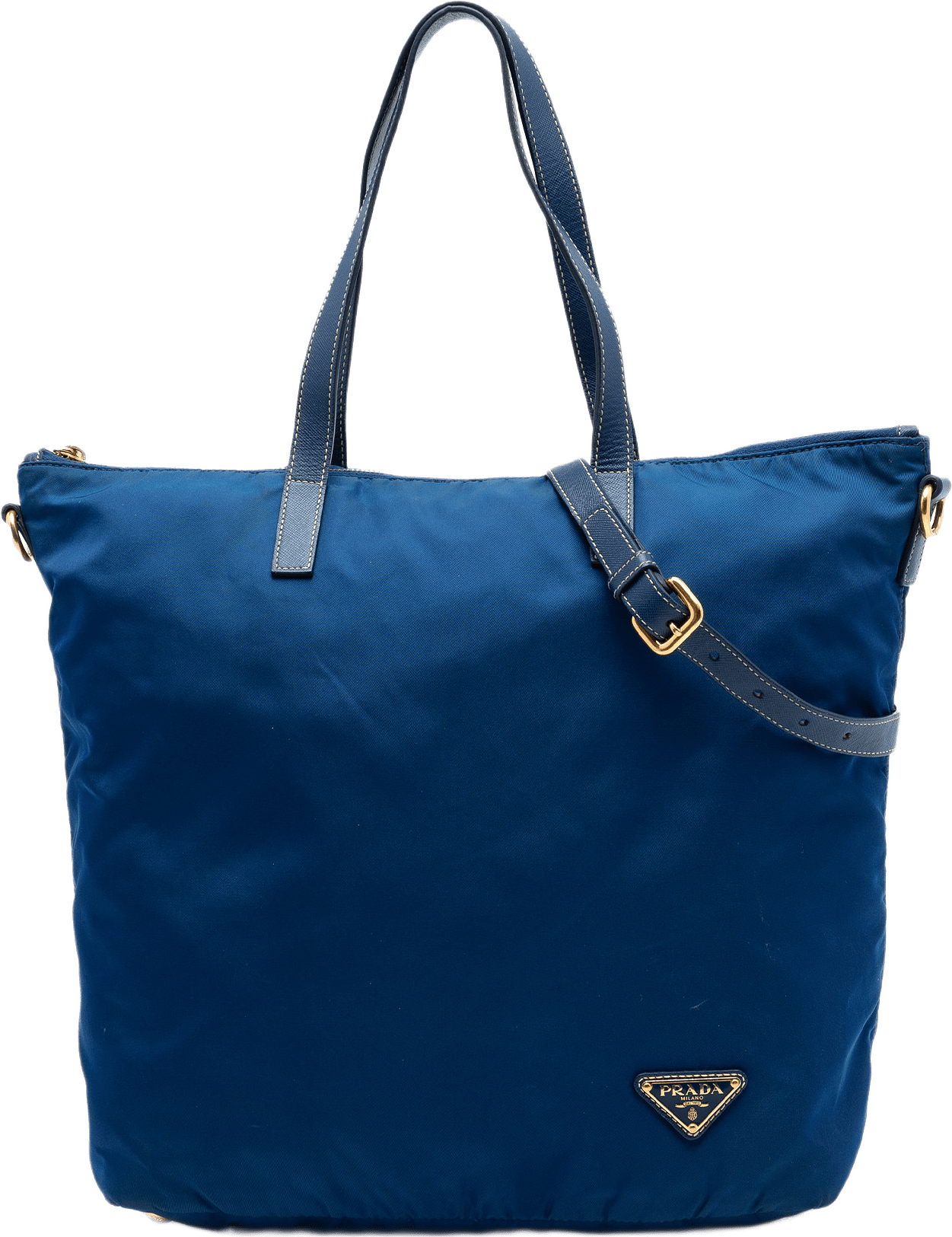 Prada Tessuto Zip Top Convertible Tote, från Luxclusif, i färgen blå.