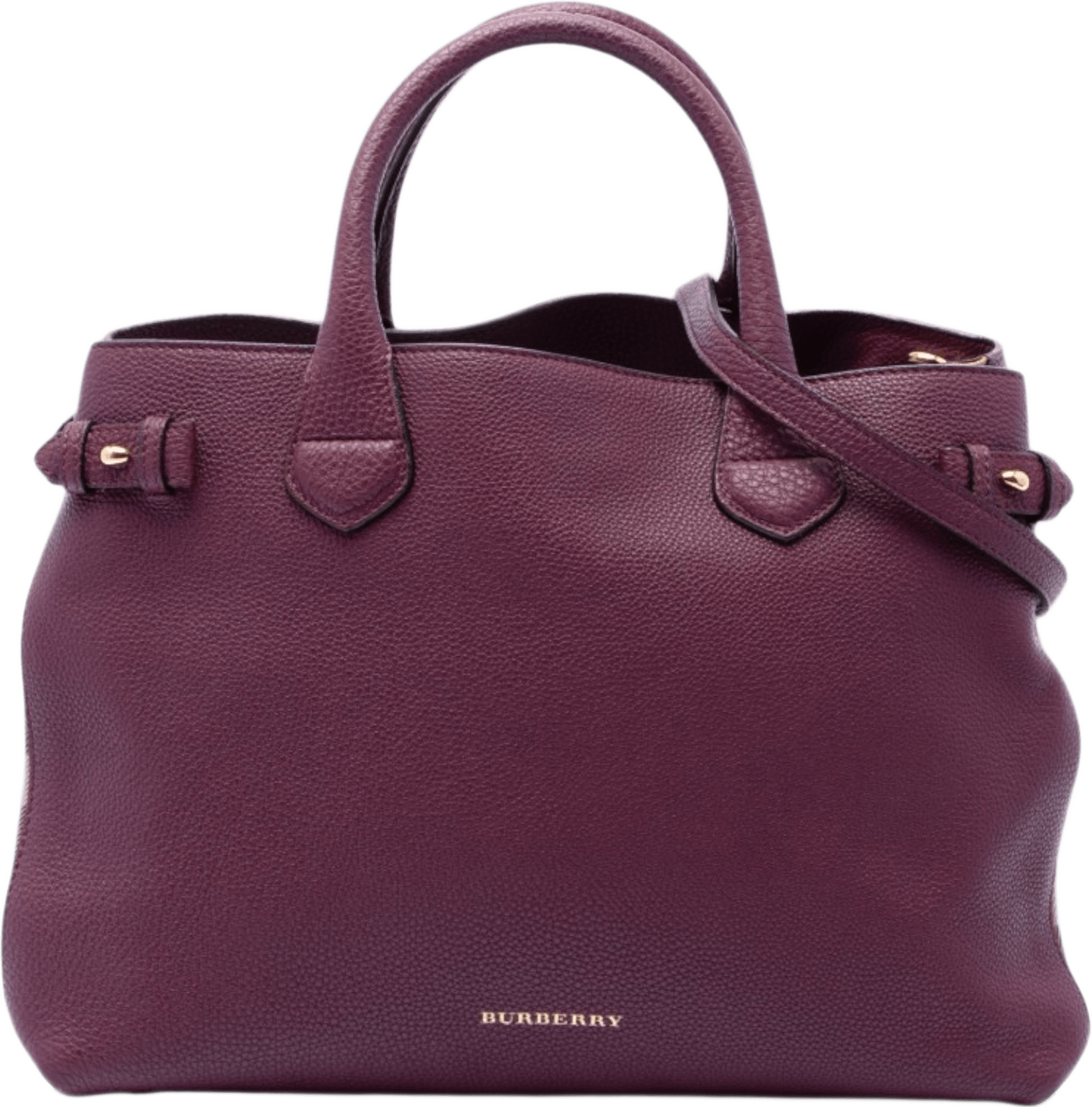 Burberry Medium Leather And House Check Banner Satchel, från Luxclusif, i färgen magenta.