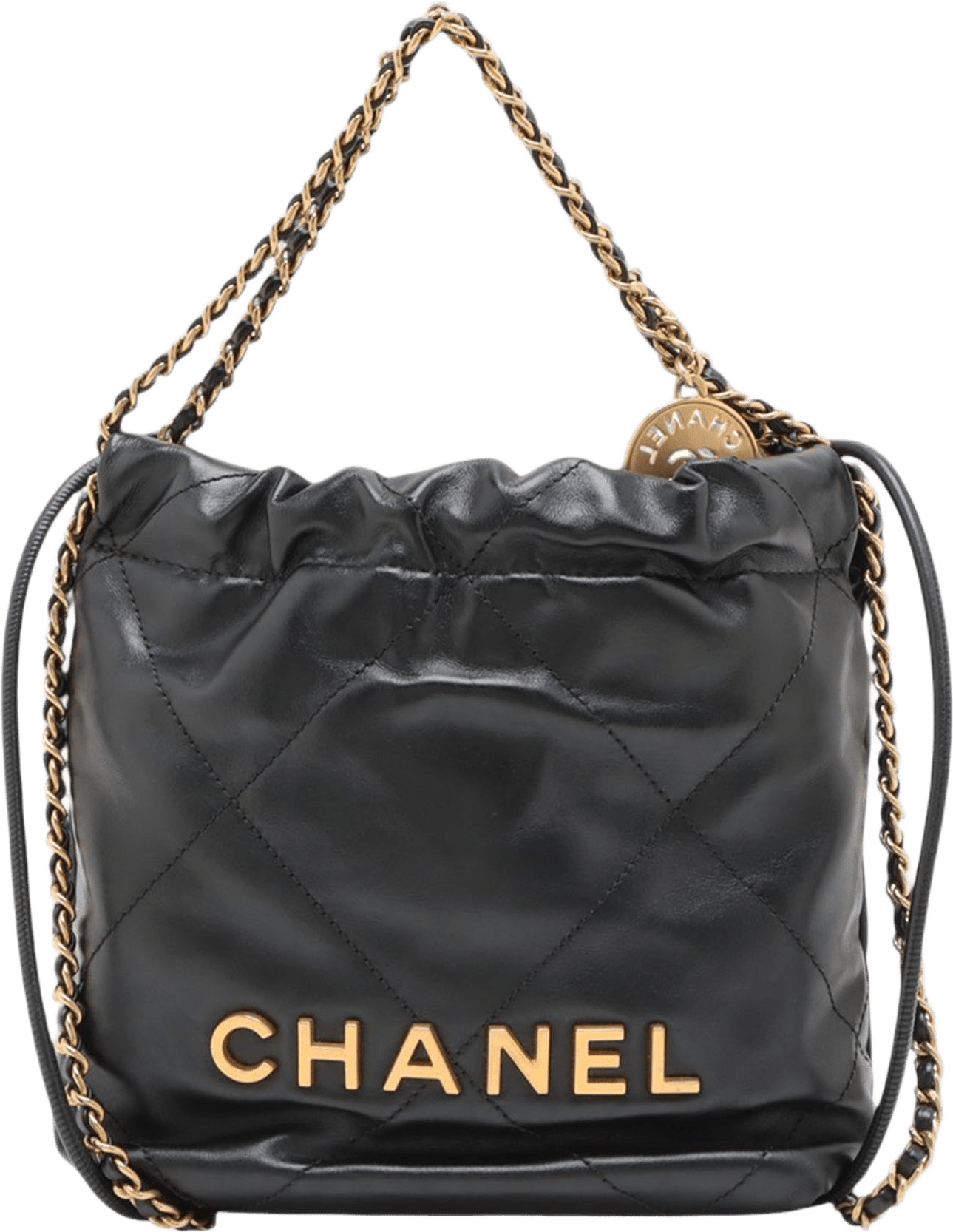 Chanel Mini Shiny Calfskin 22 Handbag, från Luxclusif, i färgen black.