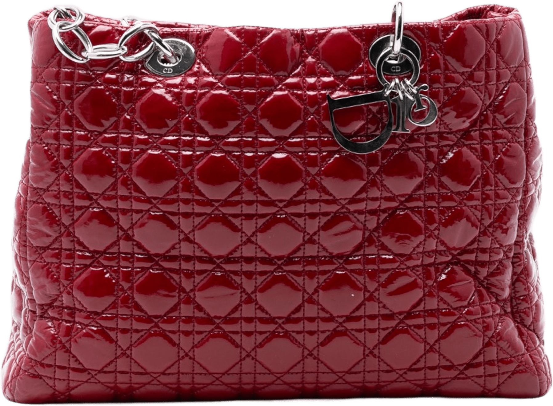 Dior Large Patent Cannage Lady Dior Soft Shopping Tote, från Luxclusif, i färgen red.