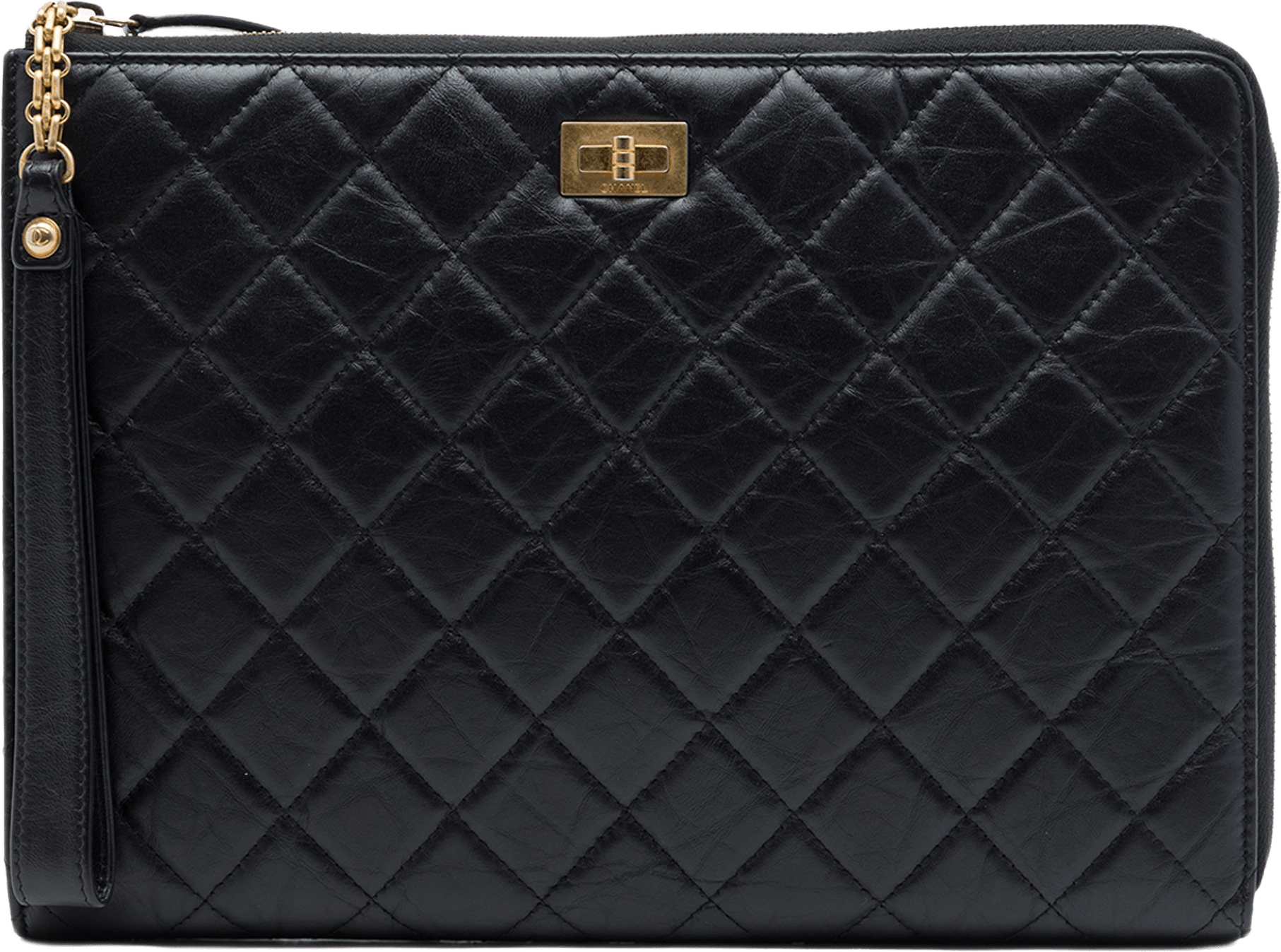 Chanel Medium Quilted Aged Calfskin Reissue 2.55 Pouch With Handle, från Luxclusif, i färgen svart.