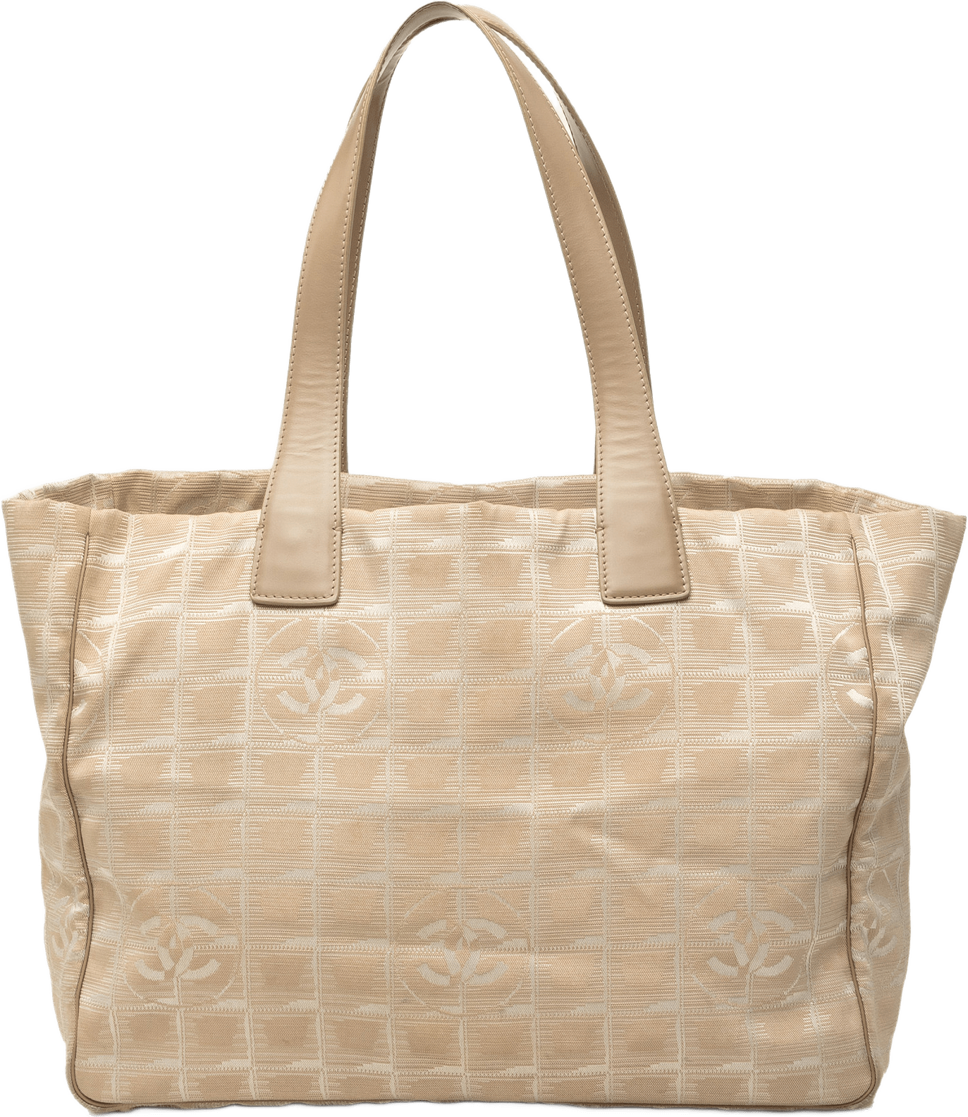 Chanel New Travel Line Nylon Tote, från Luxclusif, i färgen beige.