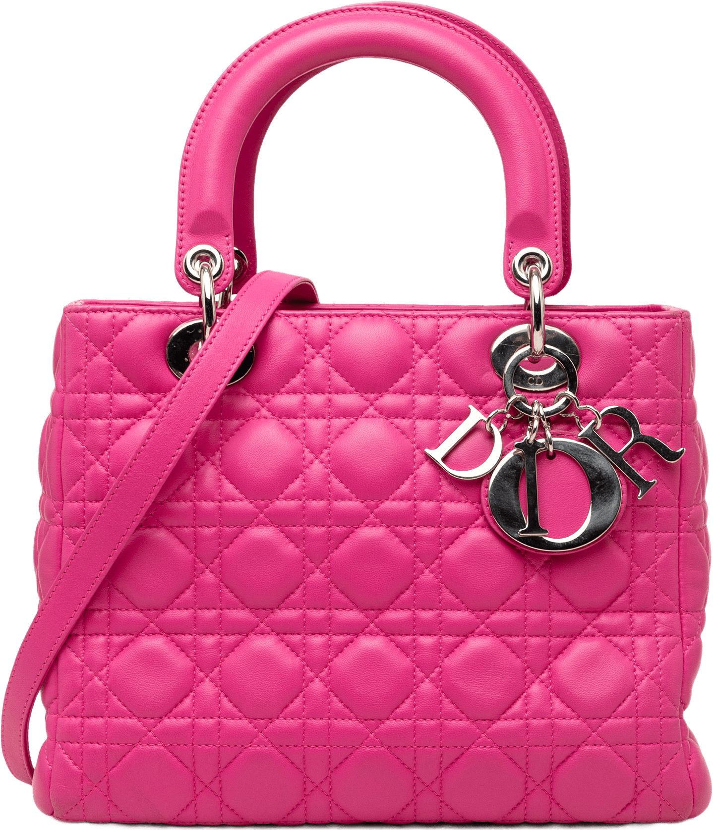 Dior Medium Lambskin Cannage Lady Dior, från Luxclusif, i färgen hot pink.