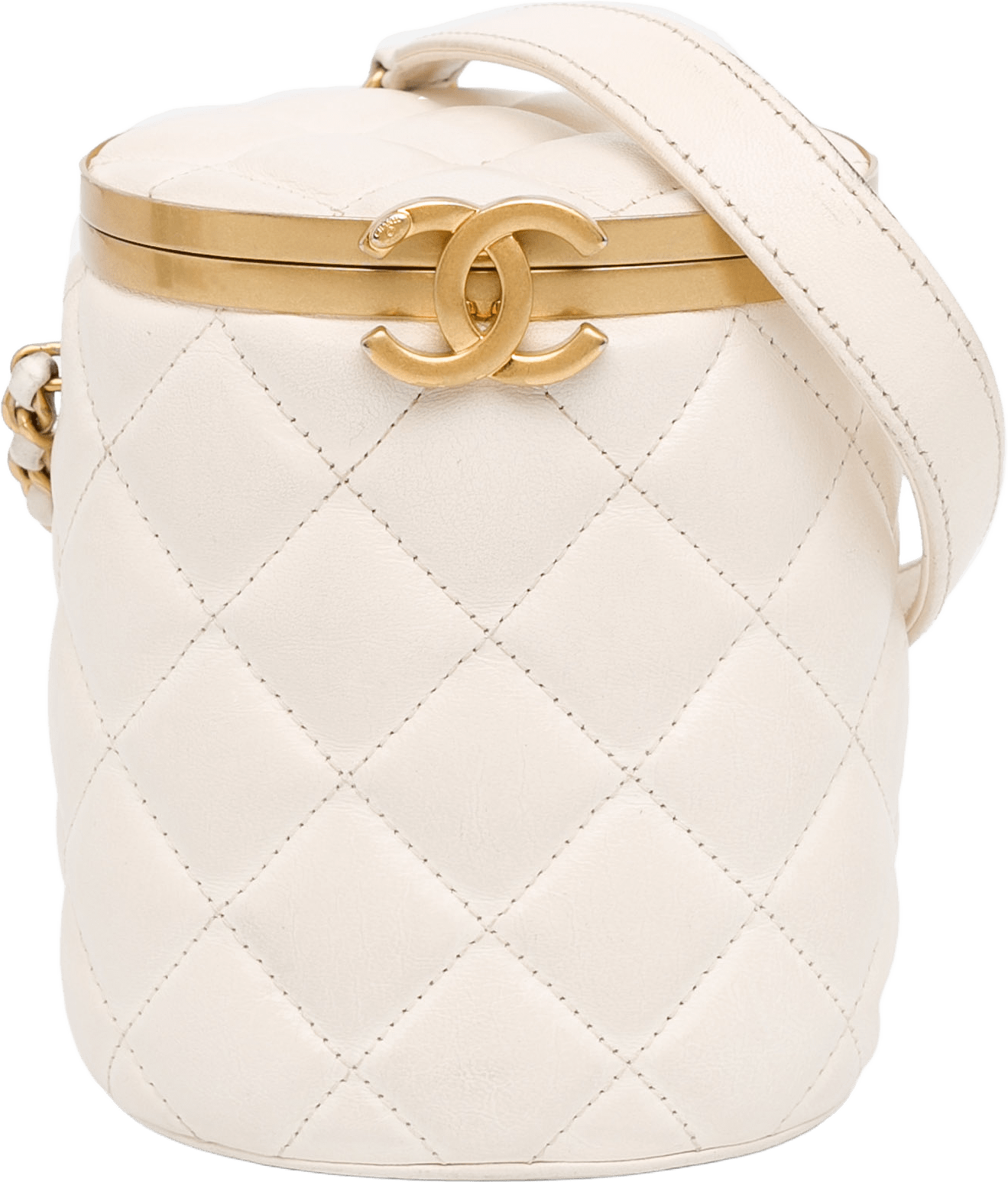 Chanel Small Quilted Lambskin Crown Box Bag, från Luxclusif, i färgen ivory.