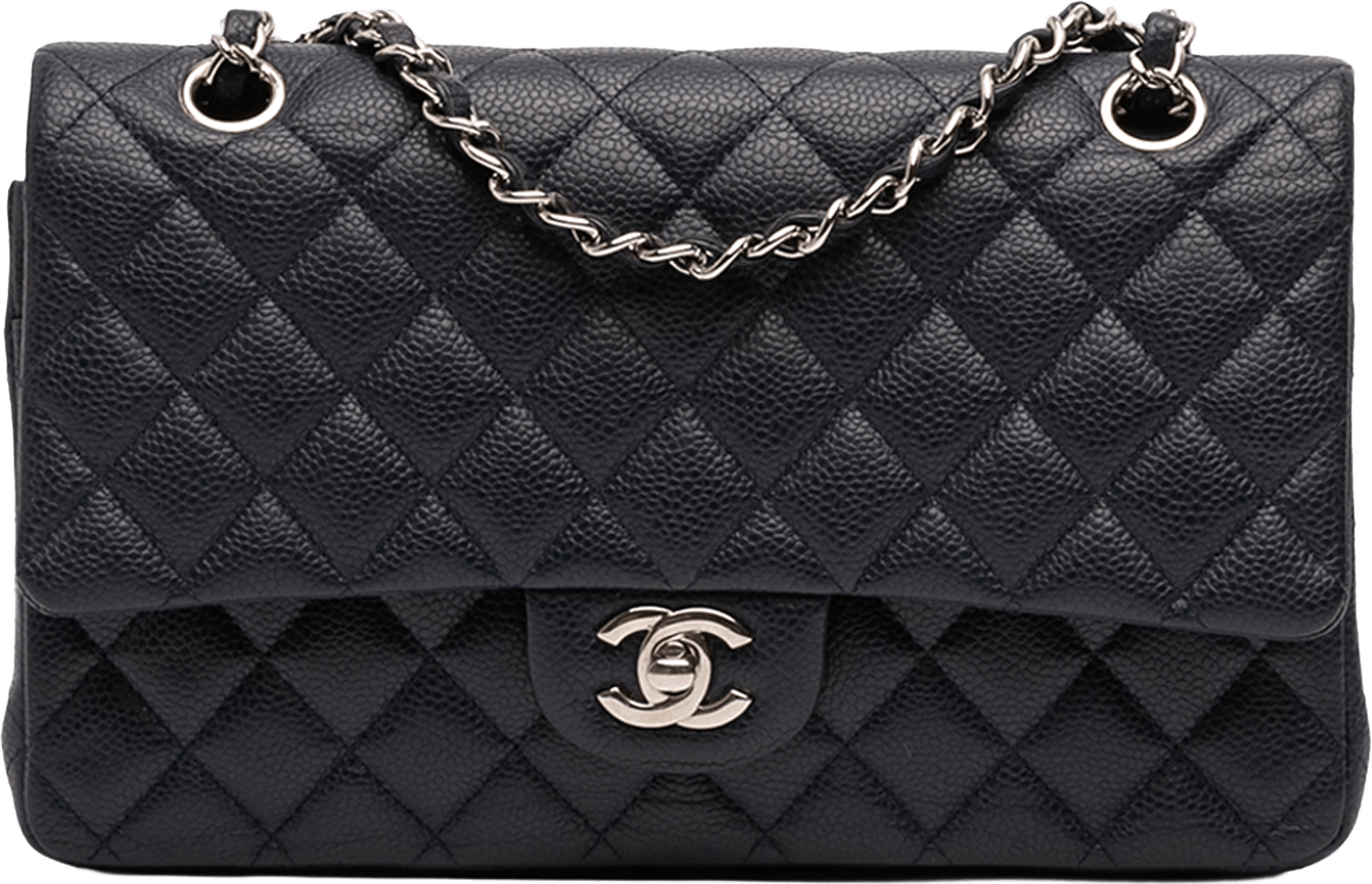 Chanel Medium Classic Caviar Double Flap, från Luxclusif, i färgen navy.