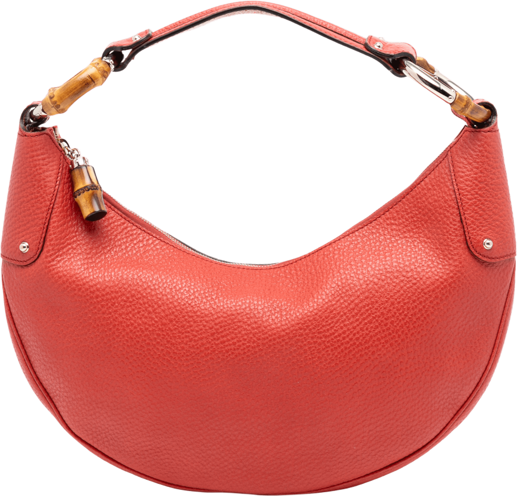 Gucci Pebbled Calfskin Bamboo Ring Hobo, från Luxclusif, i färgen red.