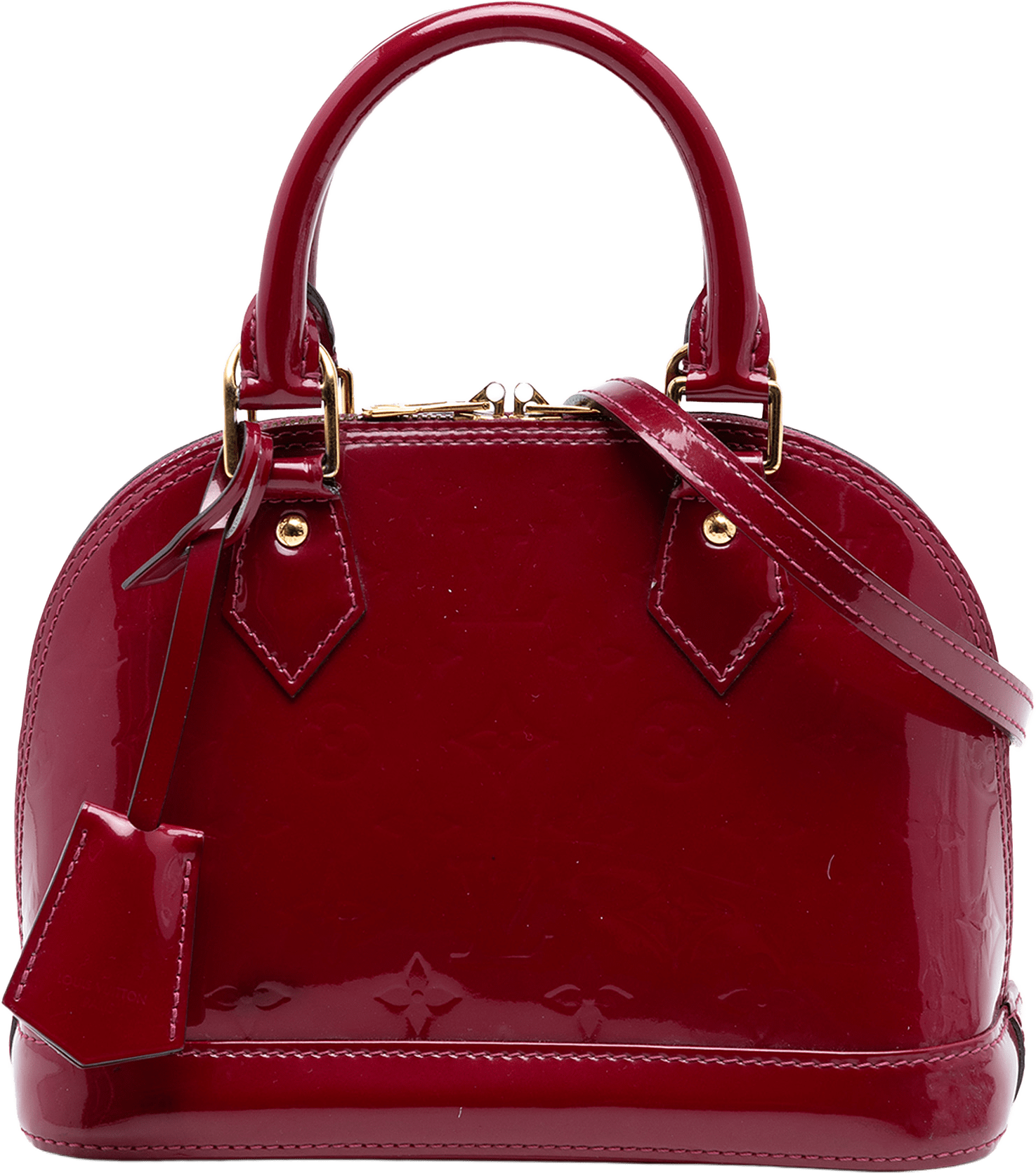 Louis Vuitton Monogram Vernis Alma Bb, från Luxclusif, i färgen dark pink.
