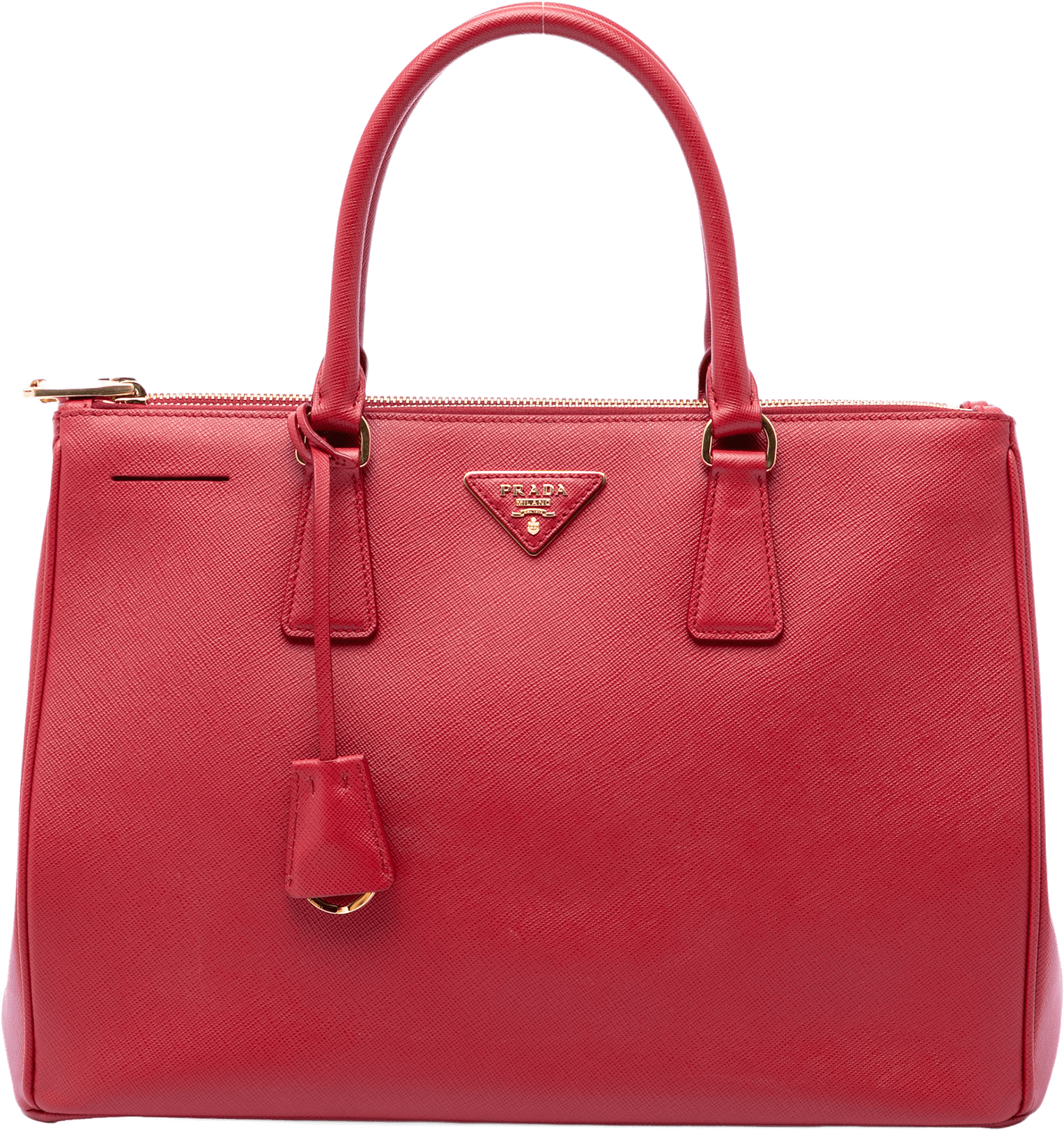 Prada Large Saffiano Lux Galleria Double Zip Tote, från Luxclusif, i färgen röd.