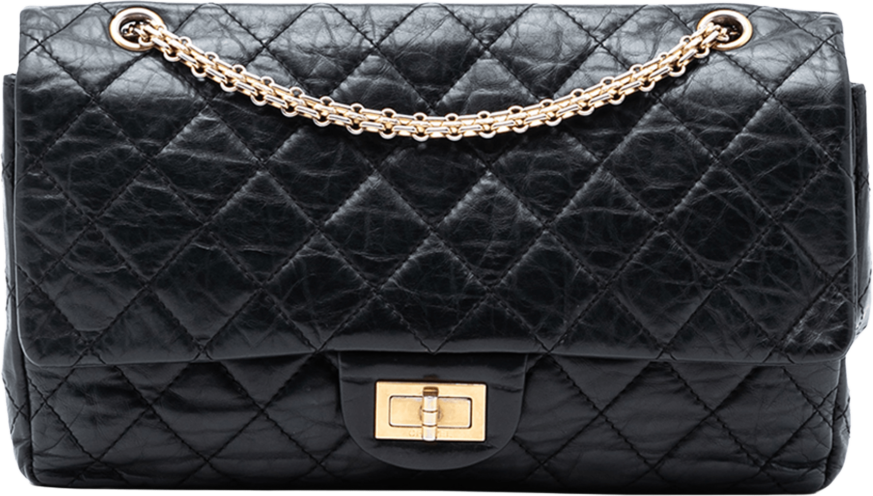 Chanel Quilted Aged Calfskin Reissue 2.55 Double Flap 227, från Luxclusif, i färgen black.