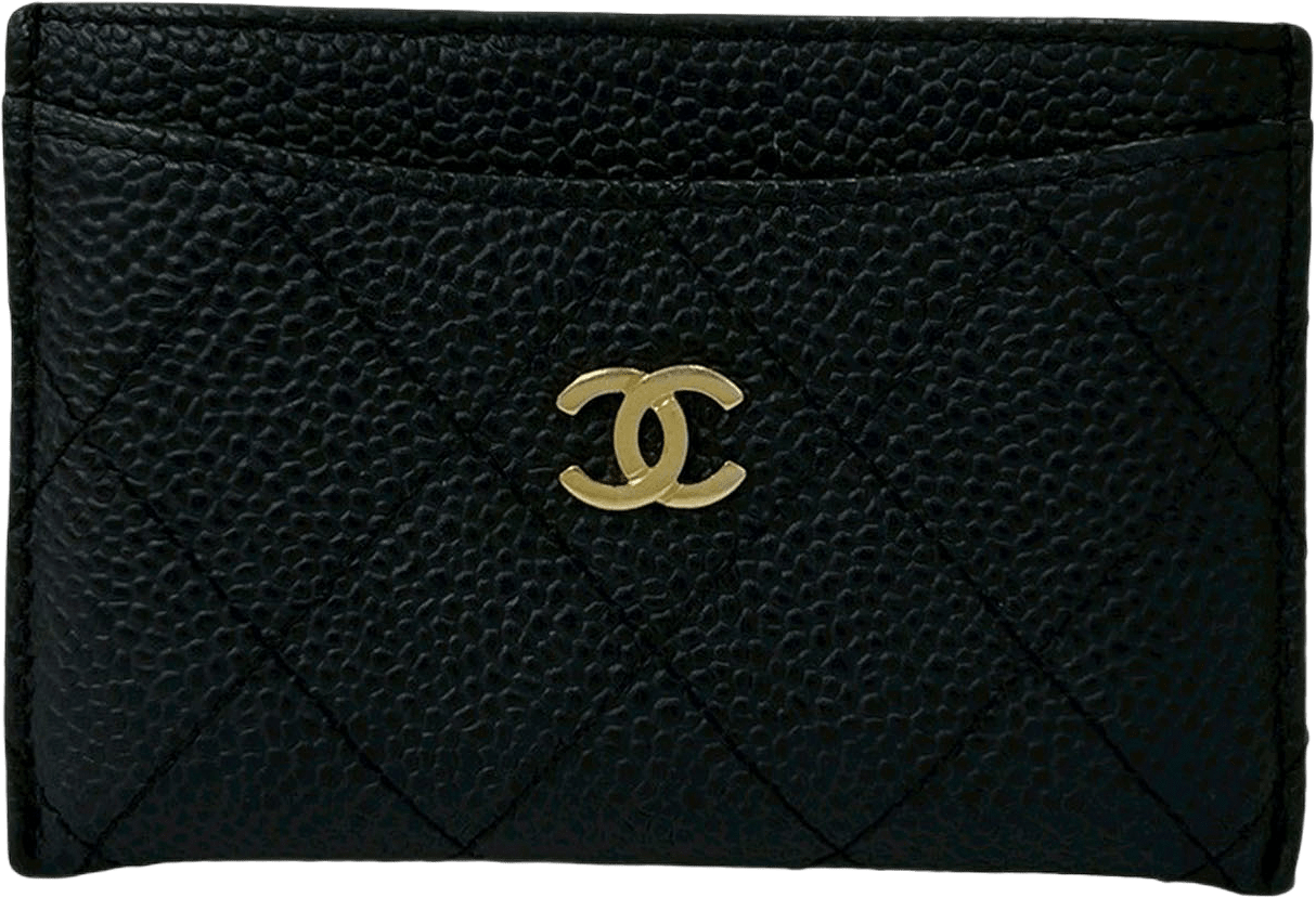 Chanel Cc Quilted Caviar Card Case, från Luxclusif, i färgen svart.