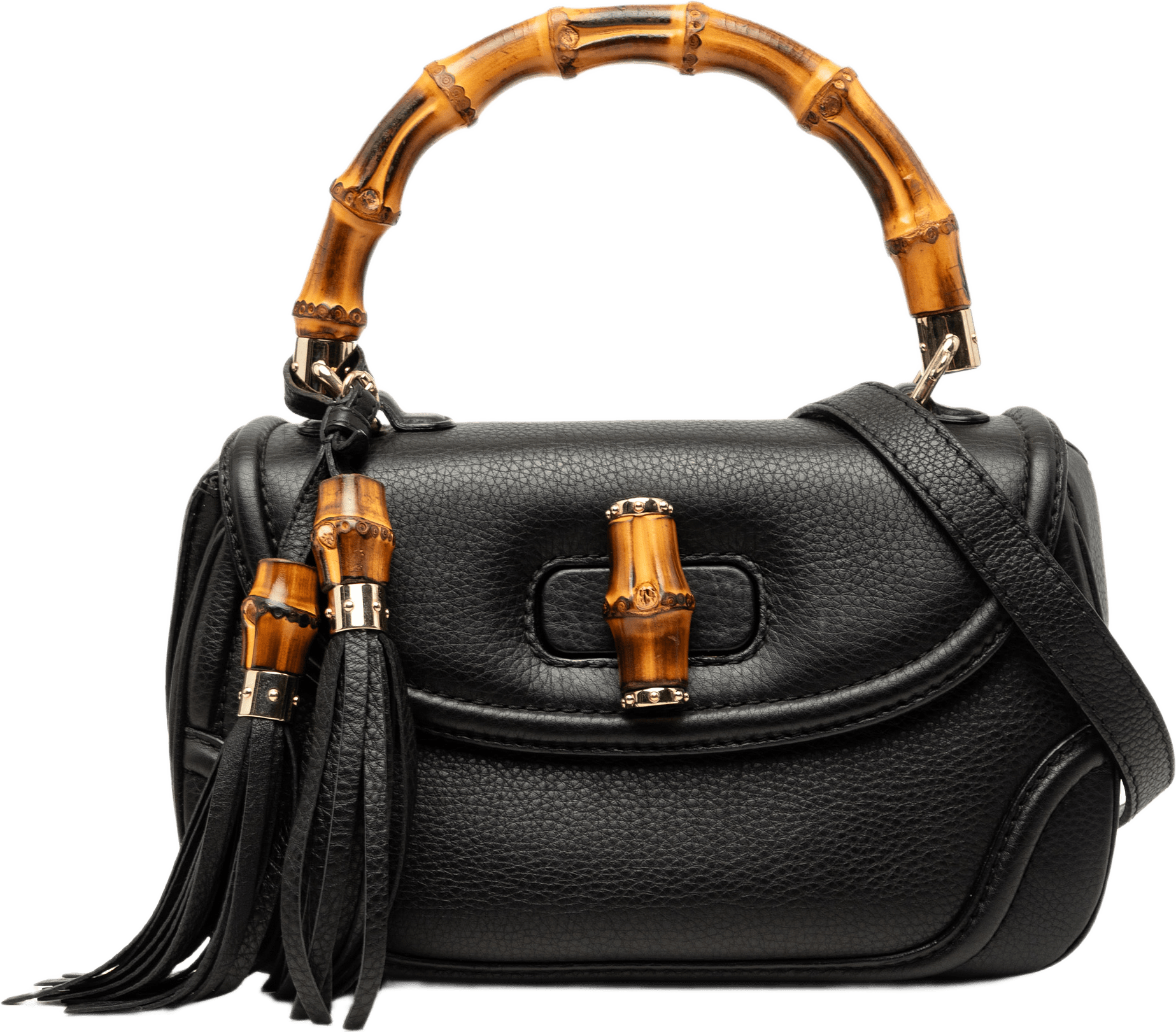 Gucci Medium Calfskin New Bamboo Satchel, från Luxclusif, i färgen svart.