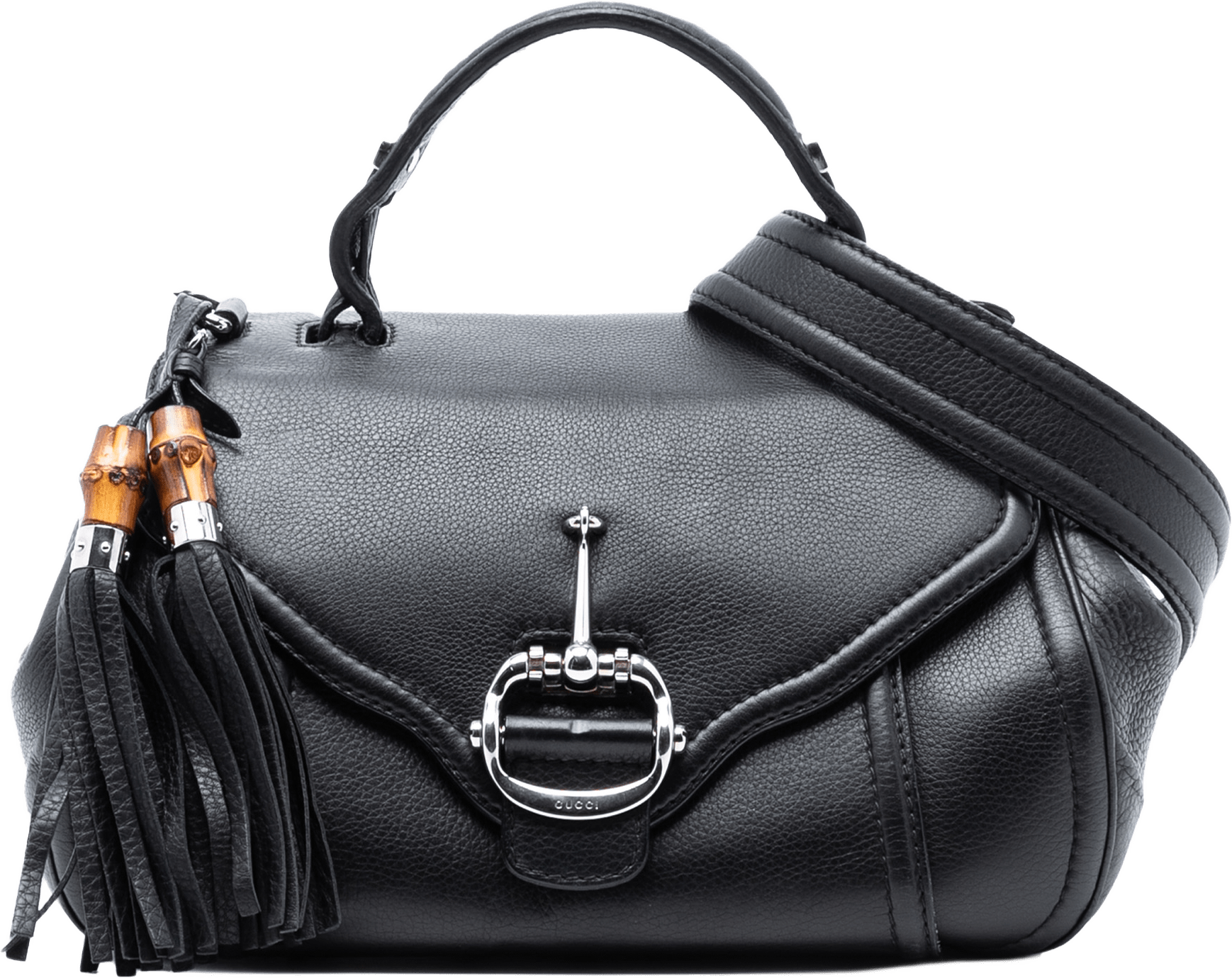 Gucci Leather Techno Horsebit Top Handle Bag, från Luxclusif, i färgen black.