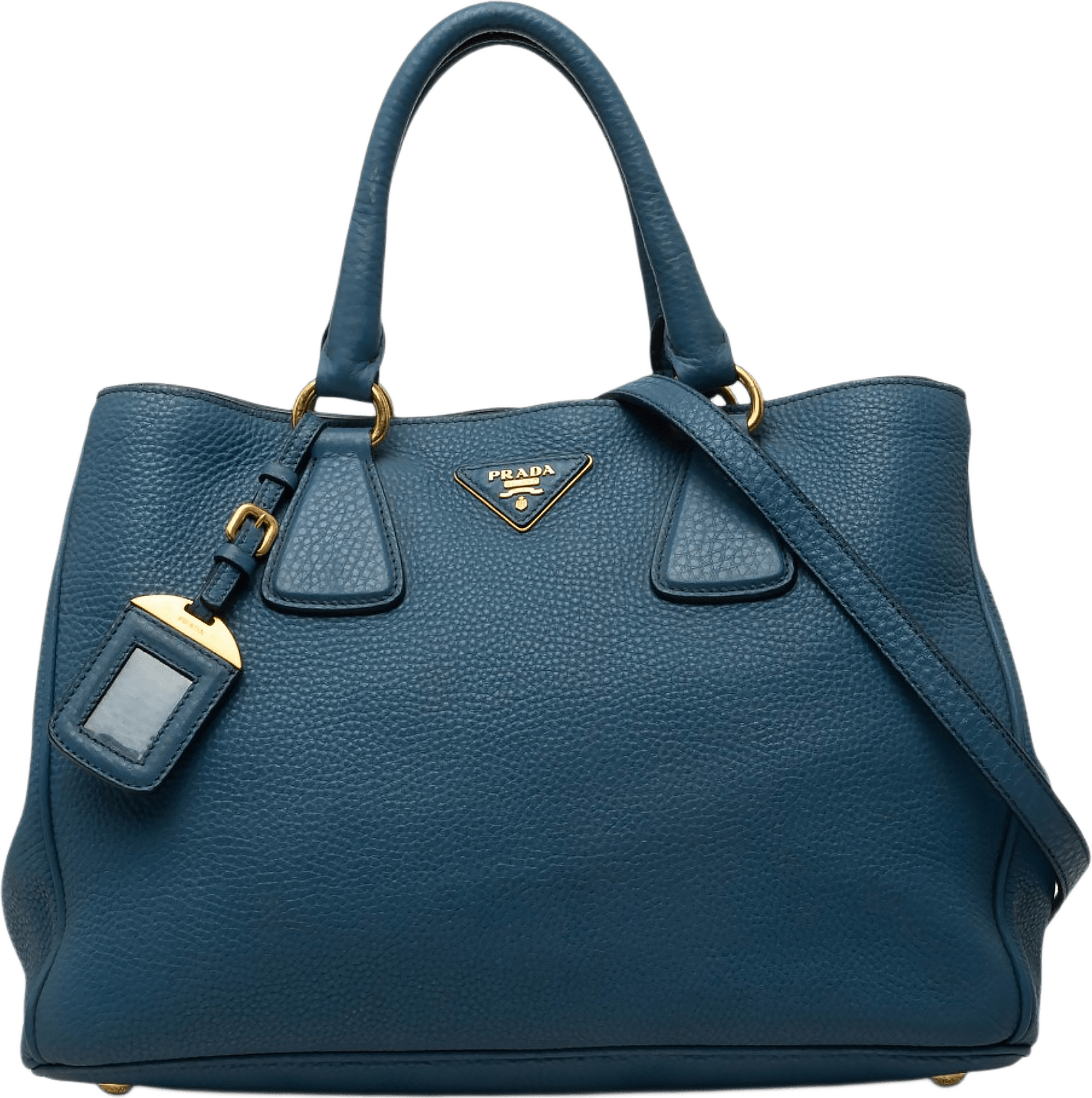 Prada Vitello Daino Open Convertible Tote, från Luxclusif, i färgen blå.