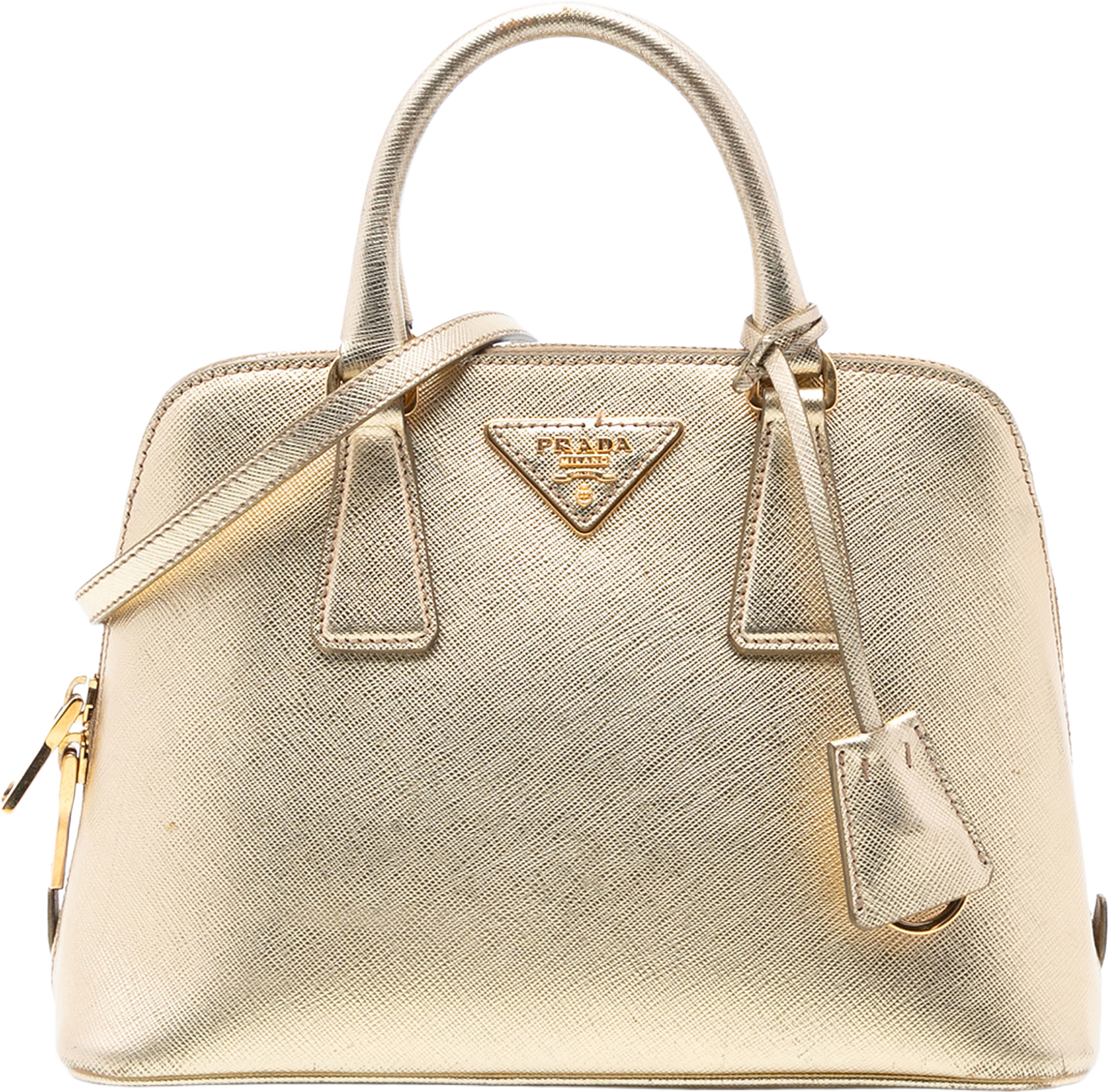 Prada Small Saffiano Lux Promenade Satchel, från Luxclusif, i färgen gold.