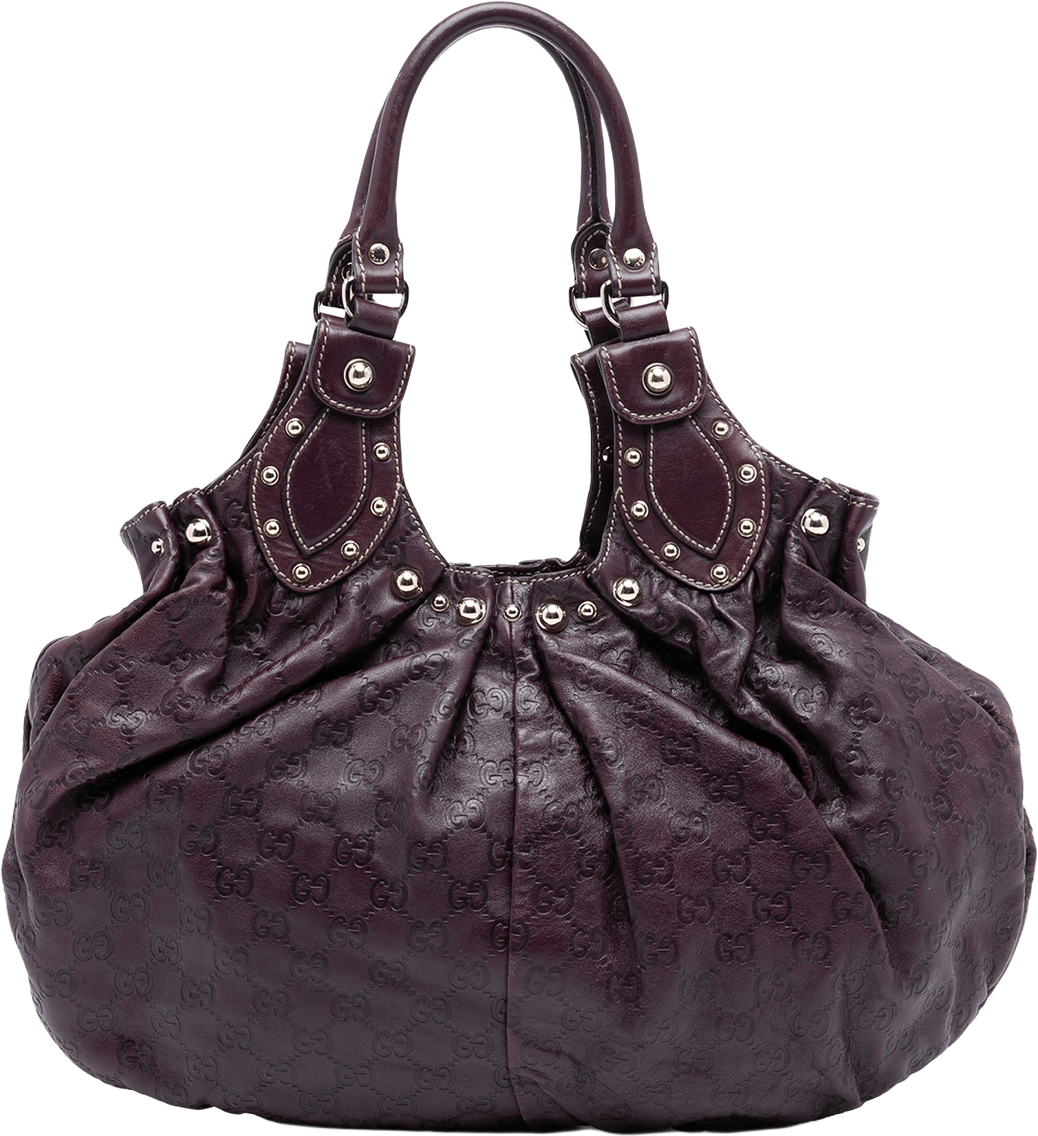 Gucci Guccissima Studded Pelham Hobo, från Luxclusif, i färgen plum.