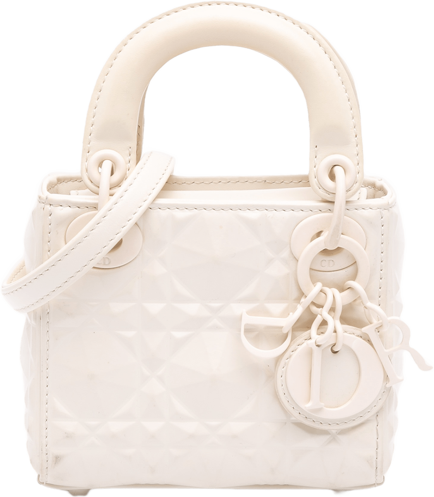 Dior Micro Ultra Matte Calfskin Cannage Diamond Motif Lady Dior, från Luxclusif, i färgen white.