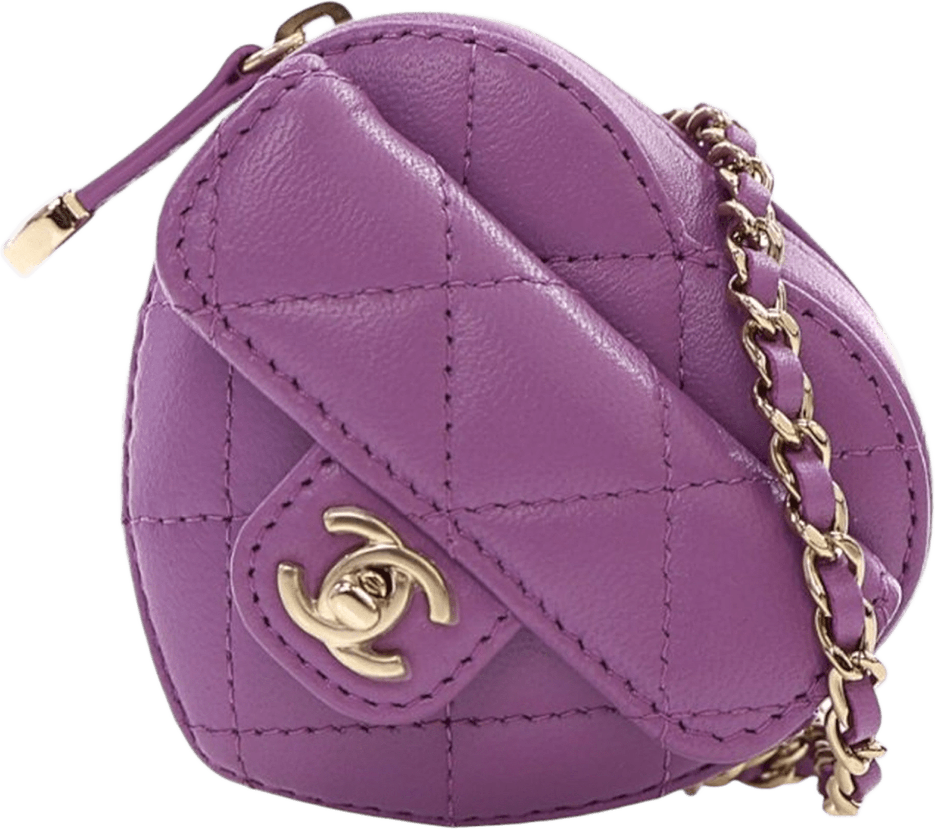 Chanel Lambskin Cc In Love Heart Necklace Bag, från Luxclusif, i färgen purple.