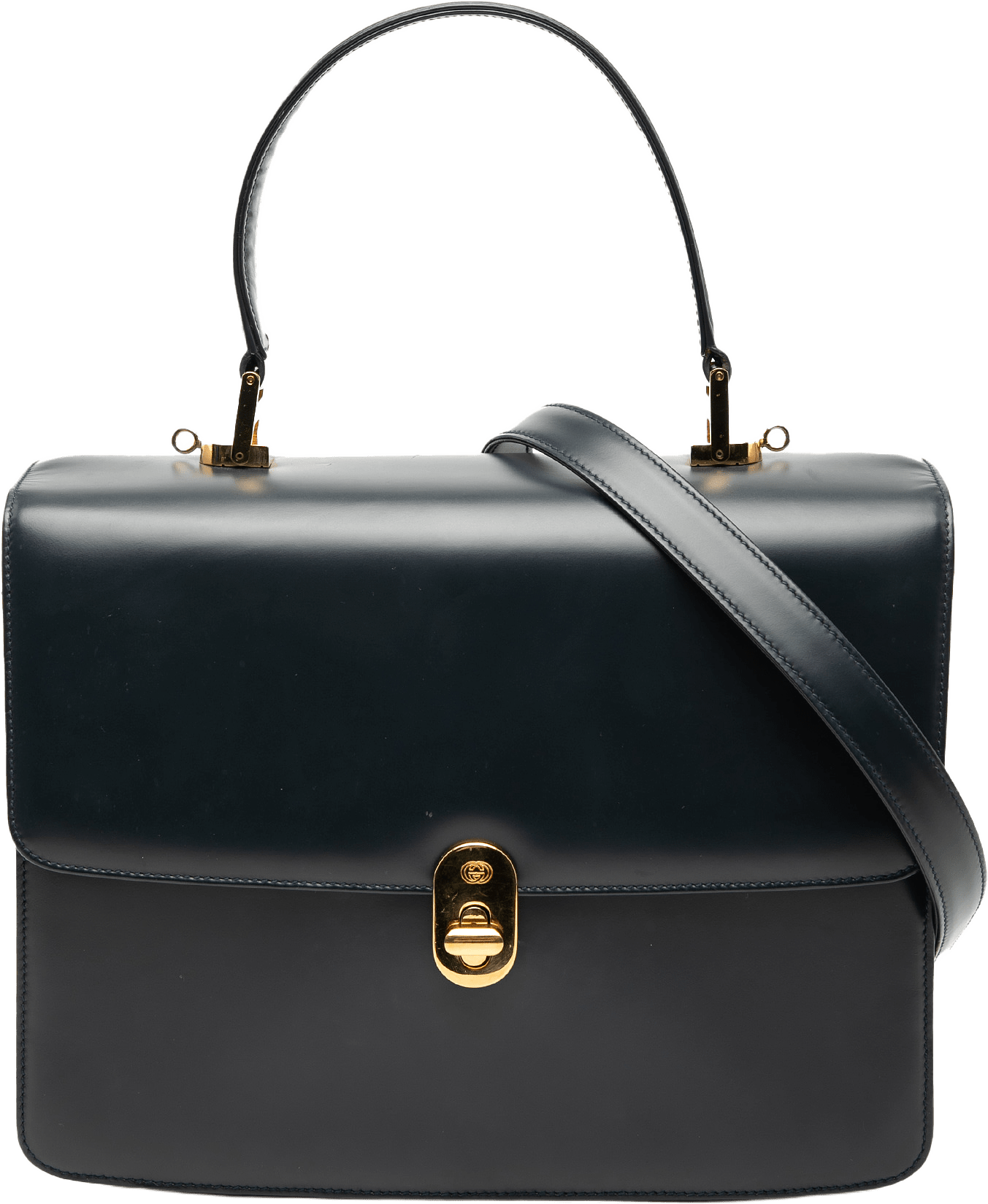 Gucci Calfskin Turnlock Sideline Handbag, från Luxclusif, i färgen navy.