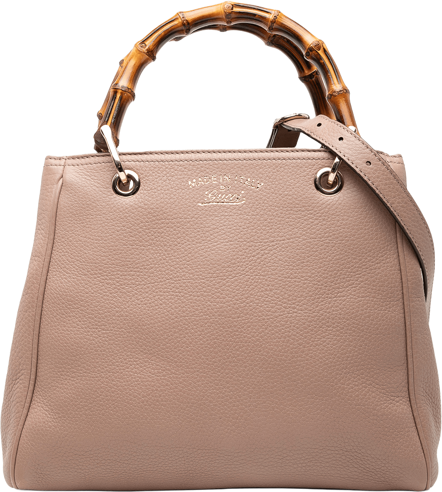 Gucci Small Calfskin Bamboo Shopper Satchel, från Luxclusif, i färgen nude.