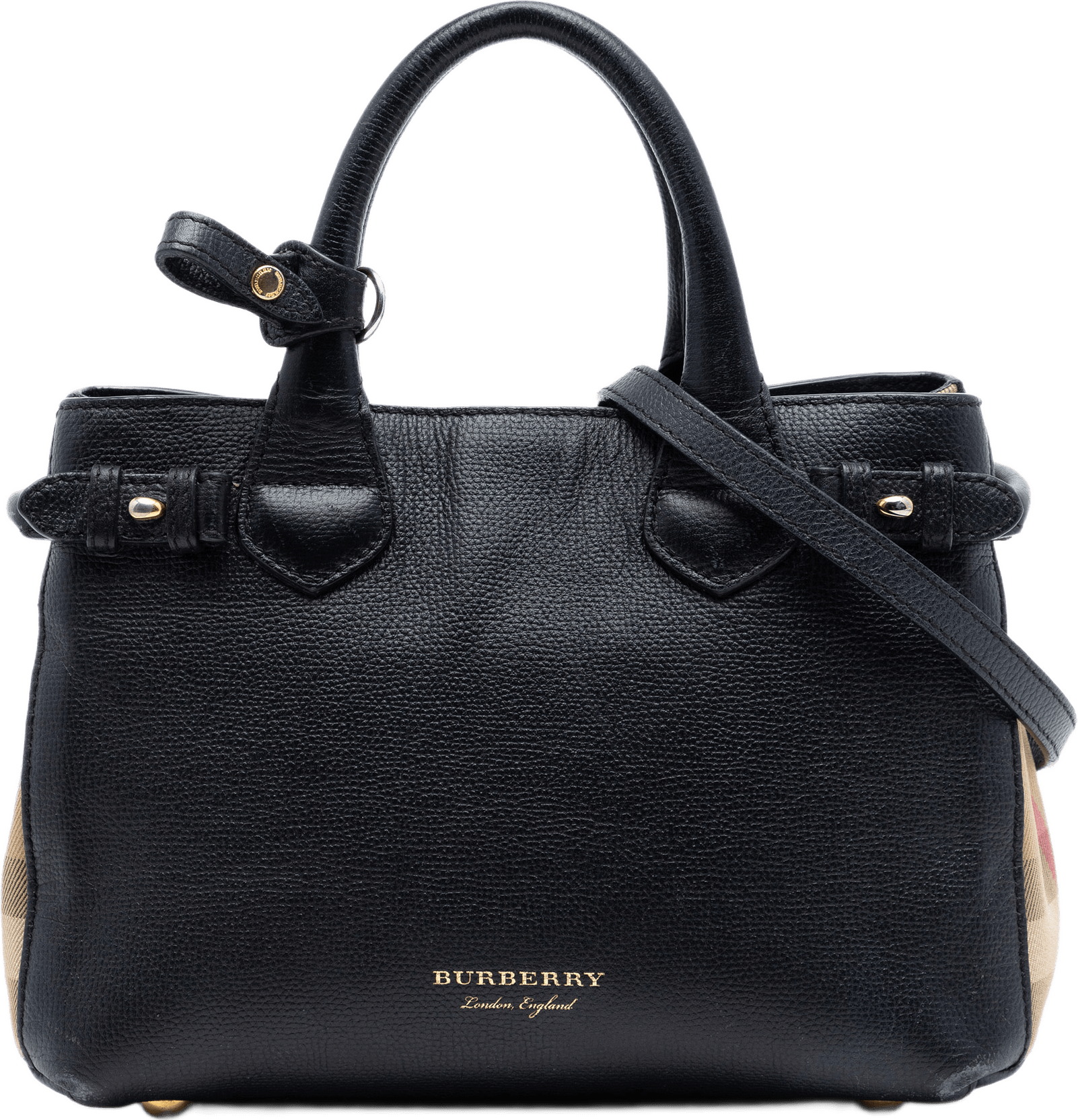 Burberry Small Derby Calfskin And House Check Banner Satchel, från Luxclusif, i färgen black.