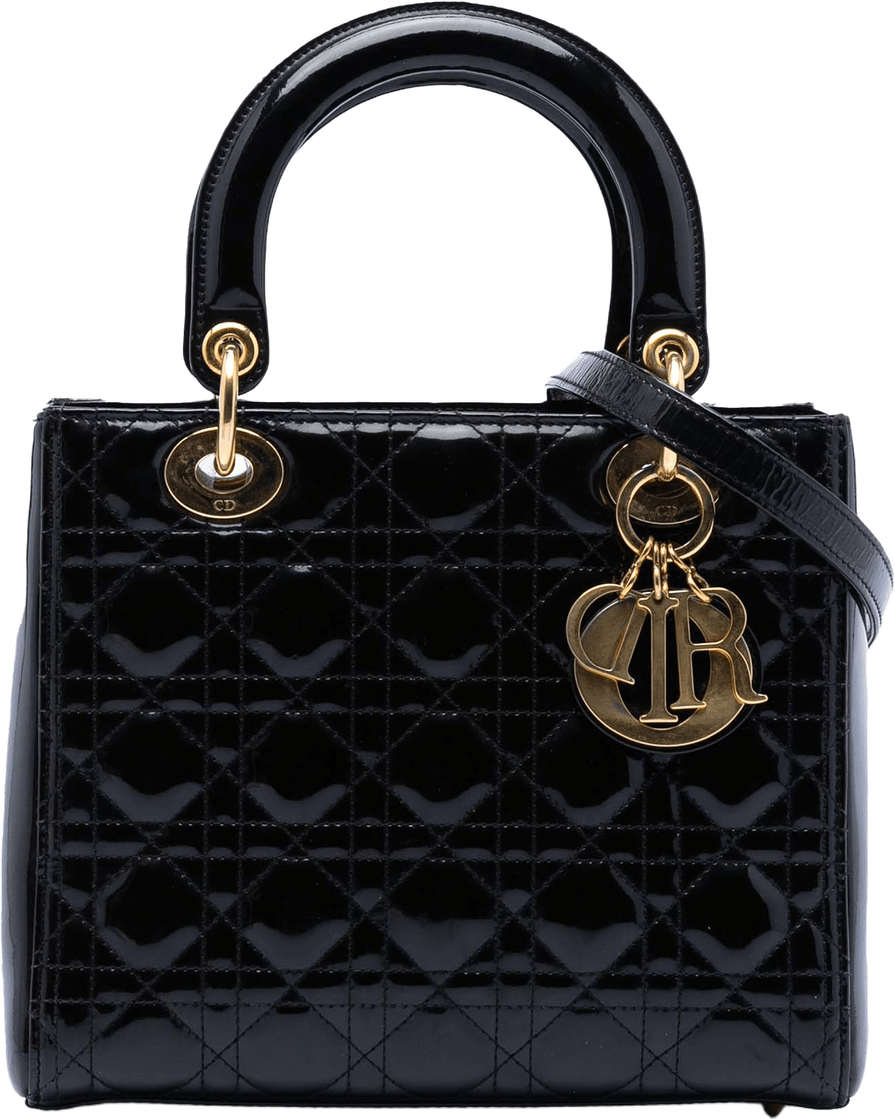 Dior Medium Patent Cannage Lady Dior, från Luxclusif, i färgen black.