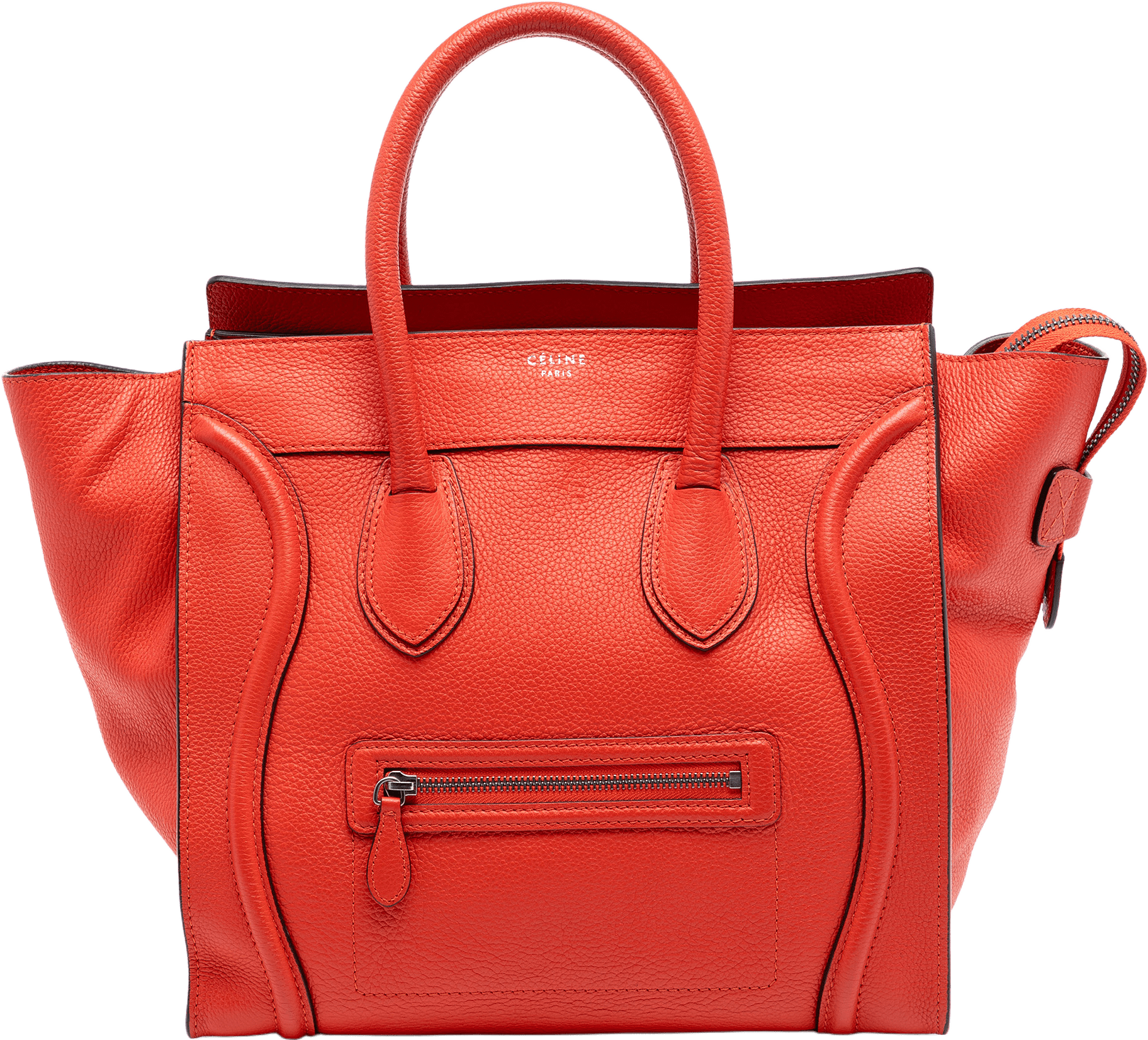 Celine Mini Leather Luggage Tote, från Luxclusif, i färgen dark orange.