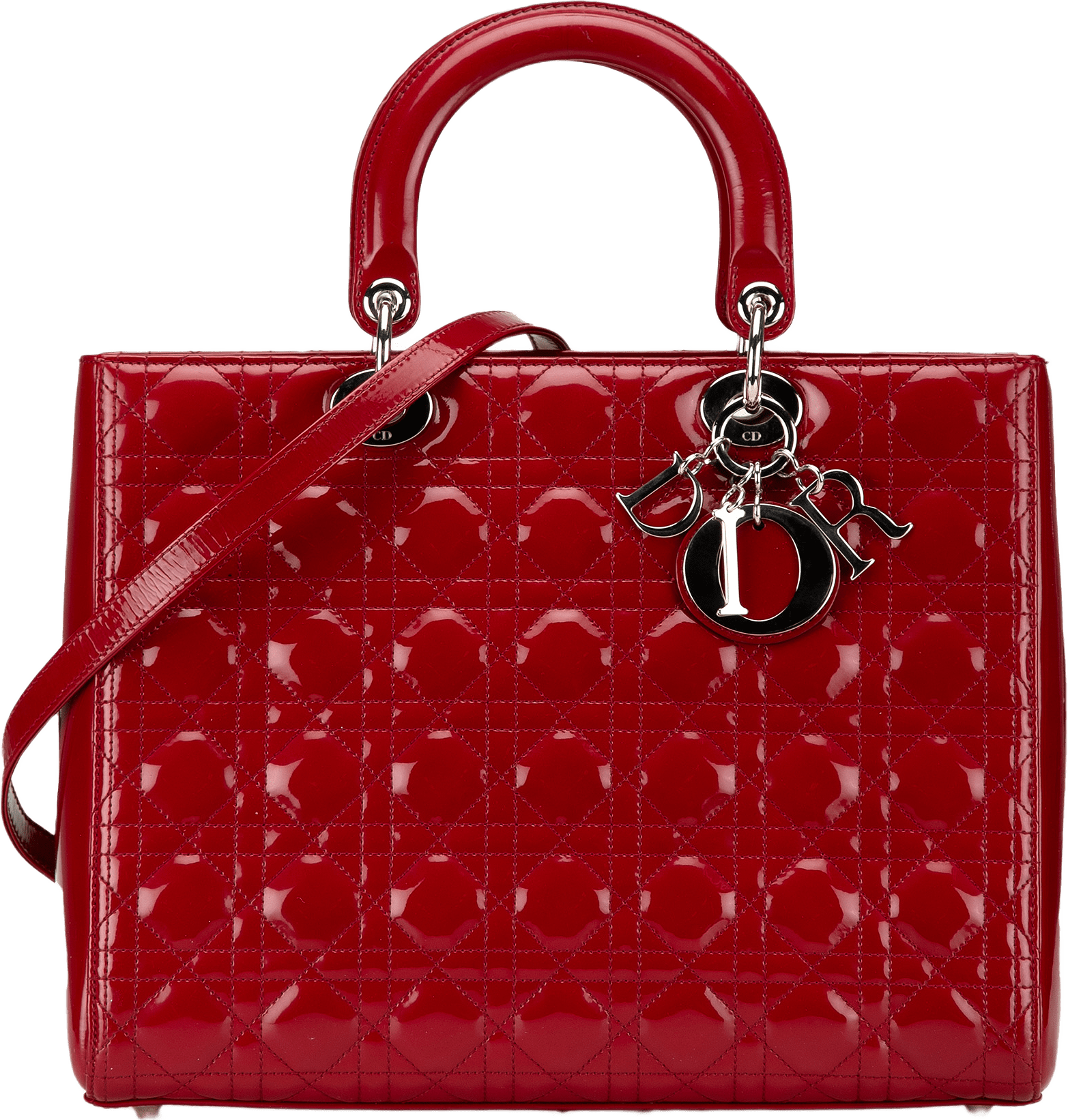 Dior Large Patent Cannage Lady Dior, från Luxclusif, i färgen red.