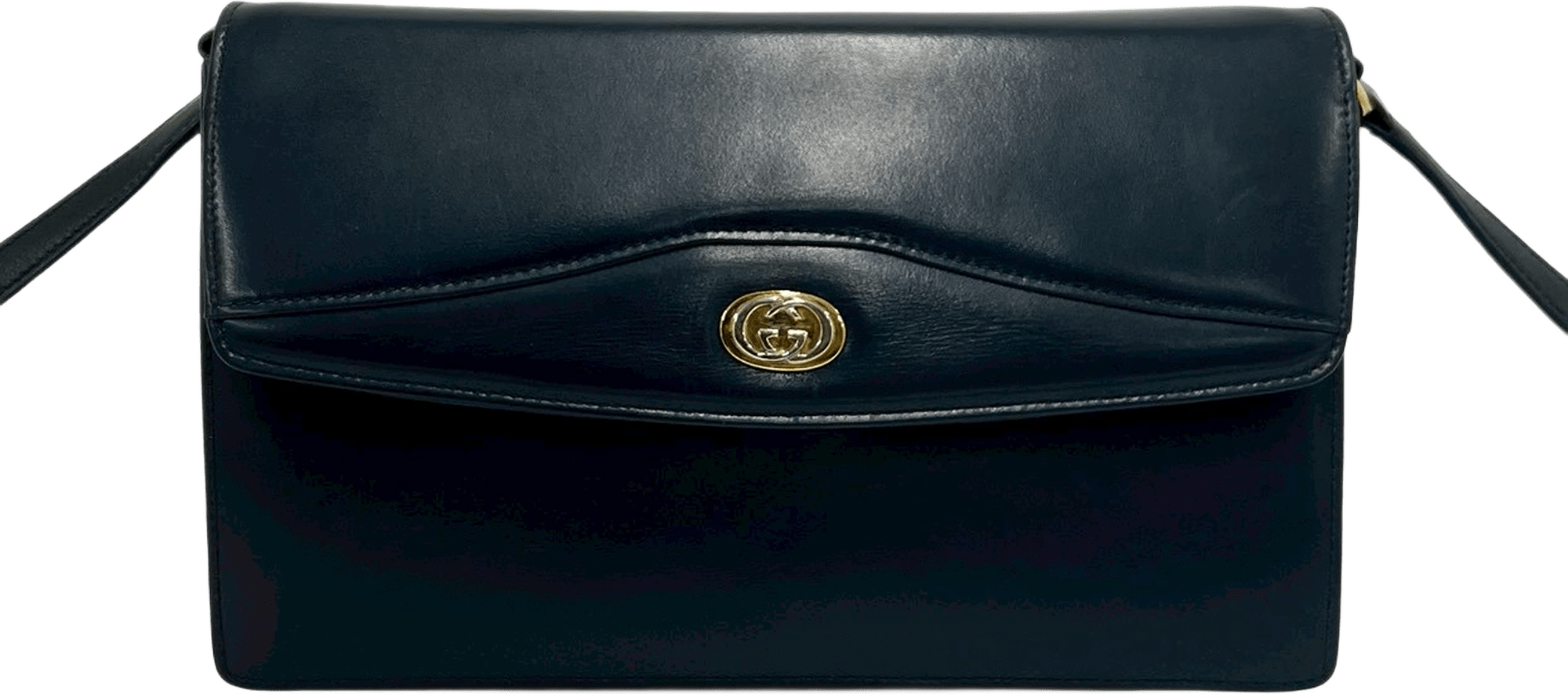 Gucci Leather Flap Crossbody, från Luxclusif, i färgen svart.