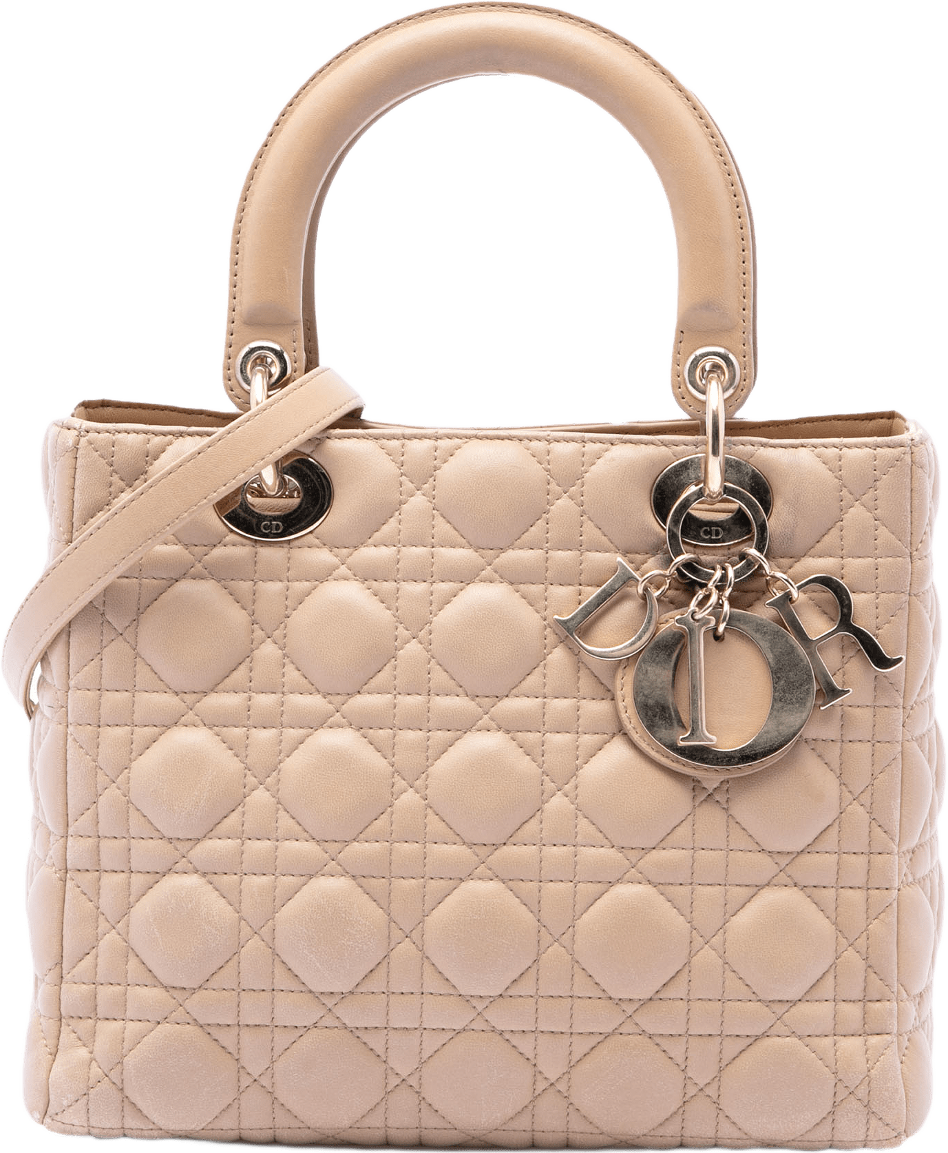 Dior Medium Lambskin Cannage Lady Dior, från Luxclusif, i färgen beige.