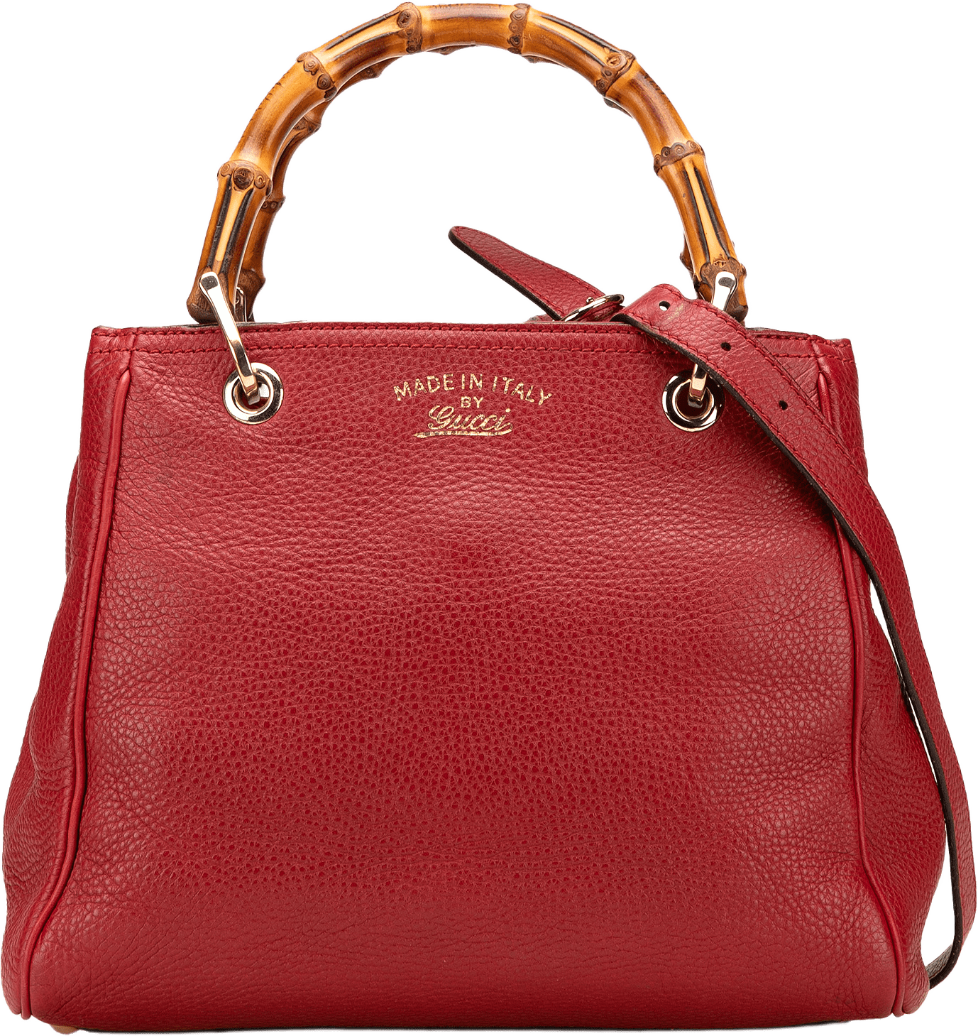 Gucci Small Calfskin Bamboo Shopper Satchel, från Luxclusif, i färgen red.