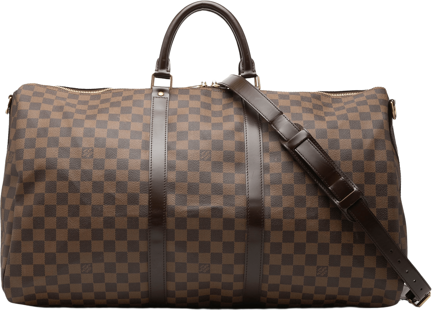 Louis Vuitton Damier Ebene Keepall Bandouliere 55, från Luxclusif, i färgen brown.